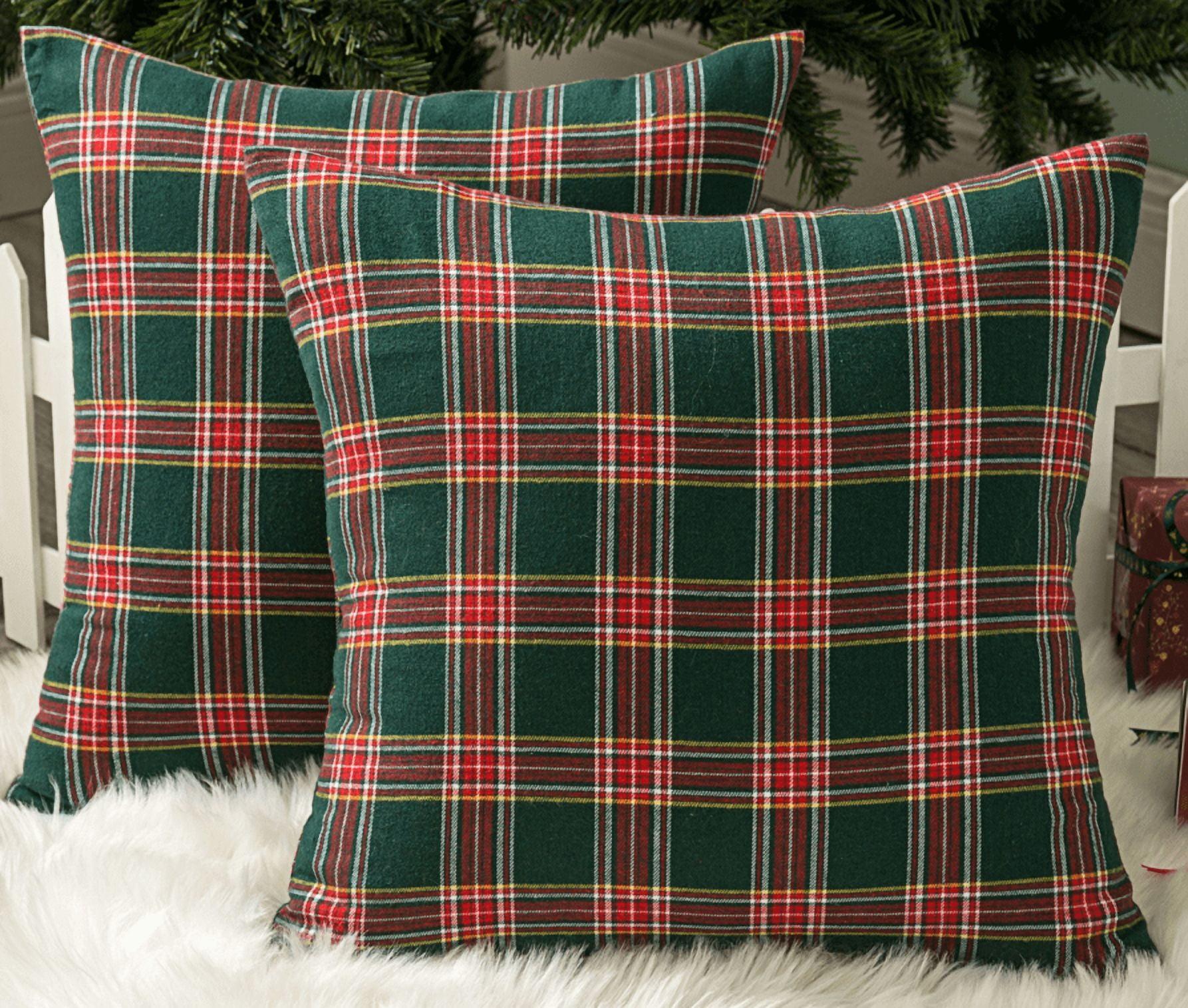 Textiles Hub Pack Of 2 Christmas Plaid Decorative Throw Pillow Covers Scottish Tartan Cushion Case For Farmhouse Home Holiday Decor