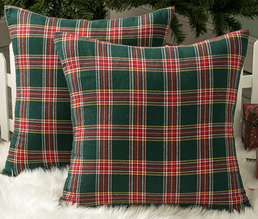 Textiles Hub Pack Of 2 Christmas Plaid Decorative Throw Pillow Covers Scottish Tartan Cushion Case For Farmhouse Home Holiday Decor