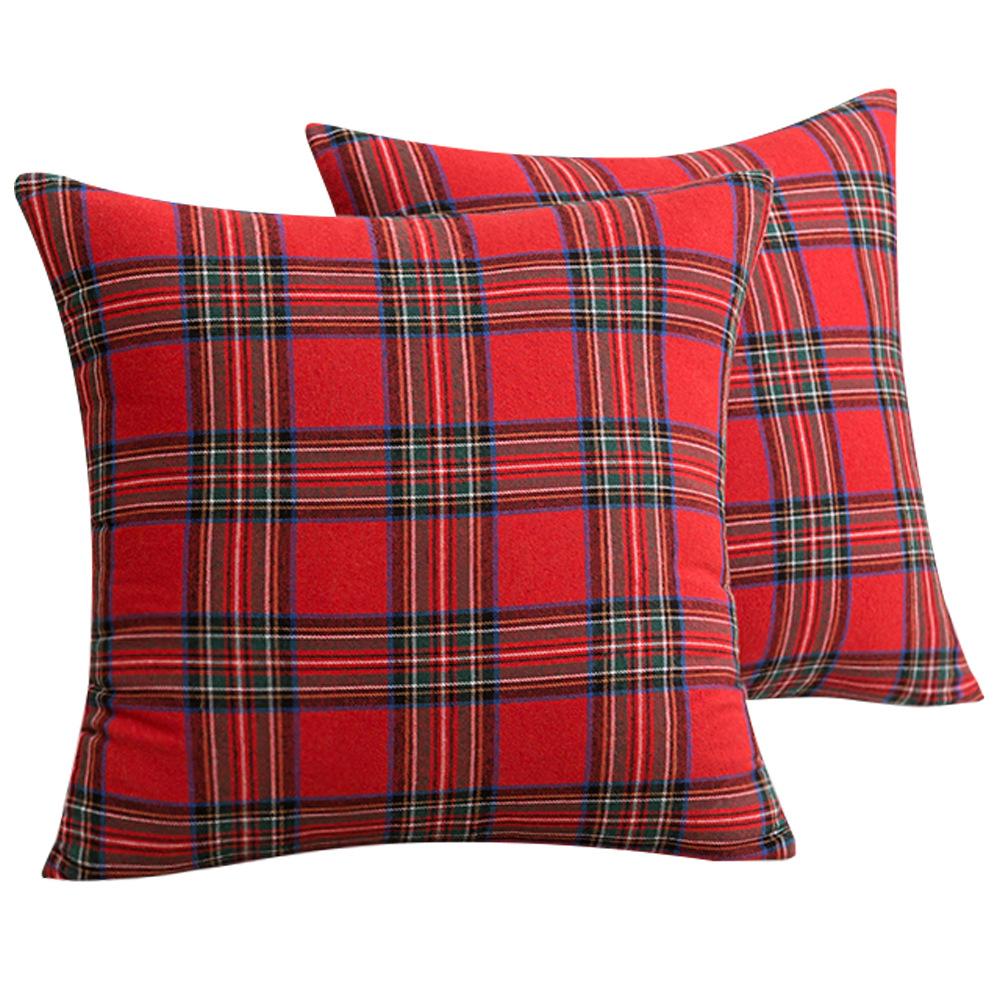 Unique Bargains Festive Plaid Scottish Tartan Pillow Covers 2 Pcs Large Plaid Red 20" x 20"