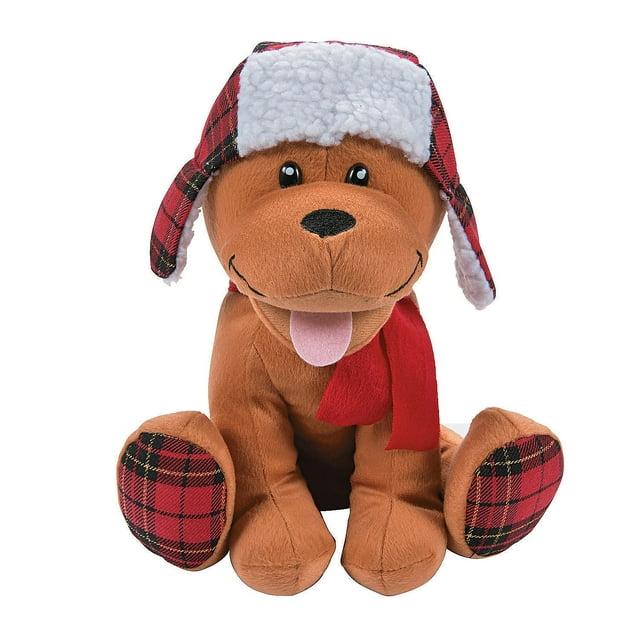 Christmas Plush Dog With Red/Black Buffalo Plaid, Stuffed Animals, Stocking Stuffer, 1 Piece, 11"