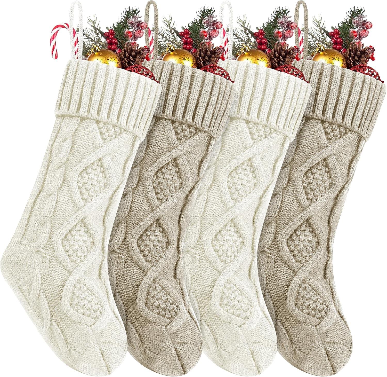 Christmas Stockings 18 Inches Large Size Cable Knitted Stocking Gifts & Decorations for Family Holiday Xmas Party