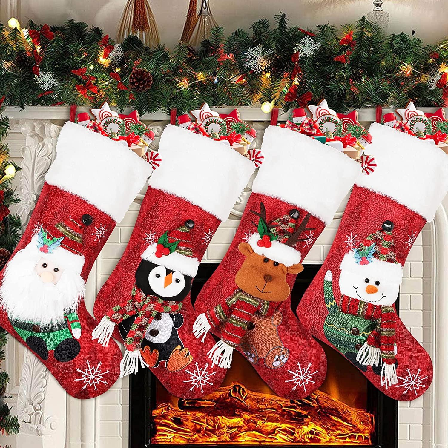 Festive Red and White Burlap Christmas Stockings with Characters, 19''