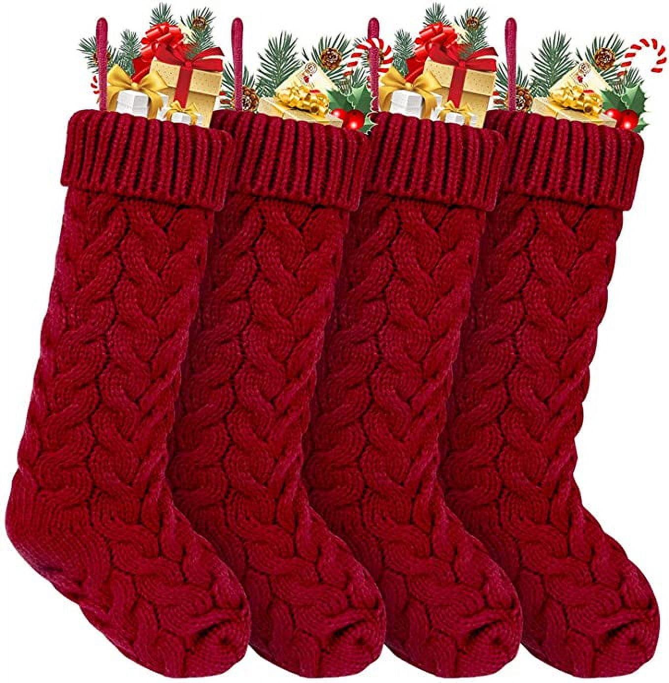 Burgundy and Cream Cable Knitted Christmas Stockings, 18 Inches, Set of 4