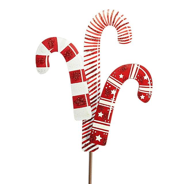 27.0 Inch Three Candy Cane Stake Stripes Stars Decorative Garden Stakes