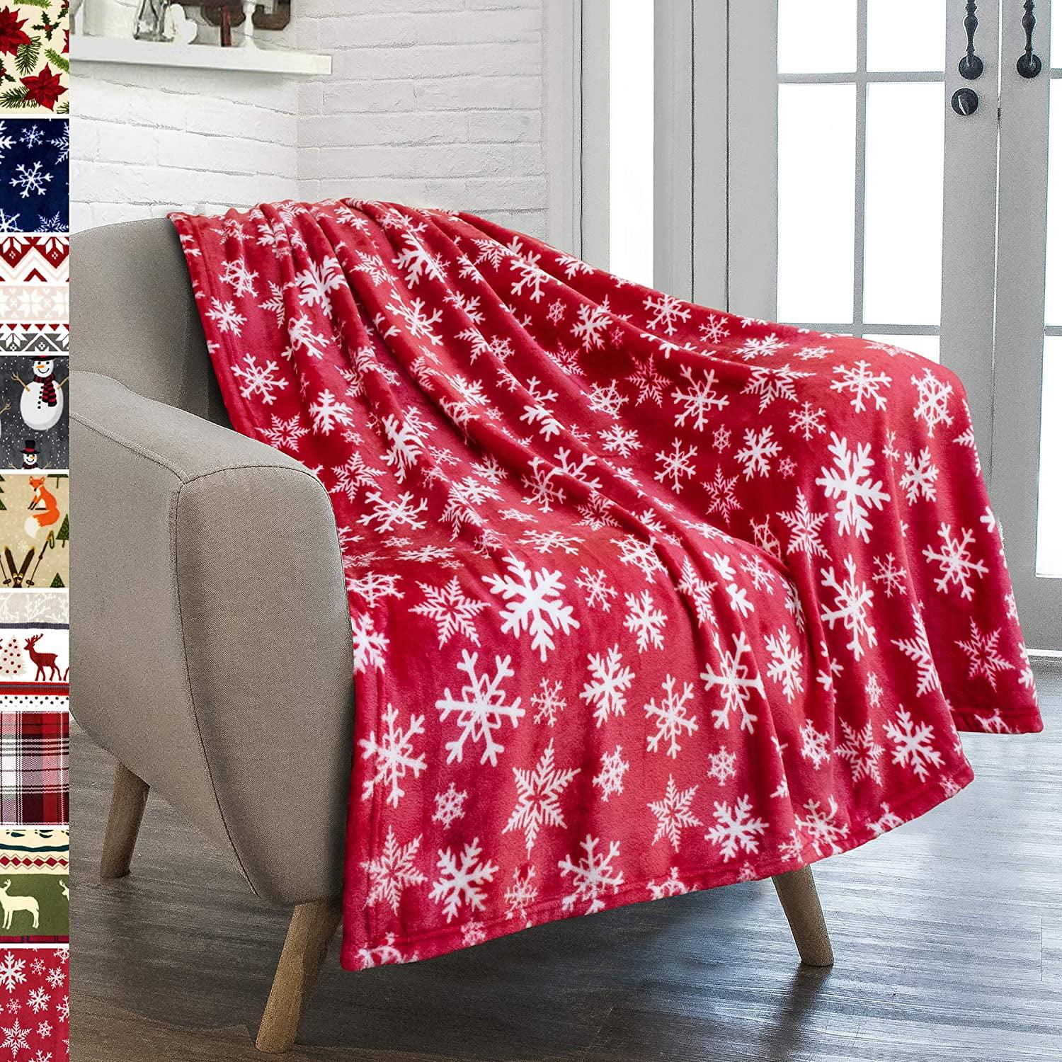 PAVILIA Holiday Festival Christmas Throw Blanket for Couch Bed Sofa, 50x60 (Snowflake Red)