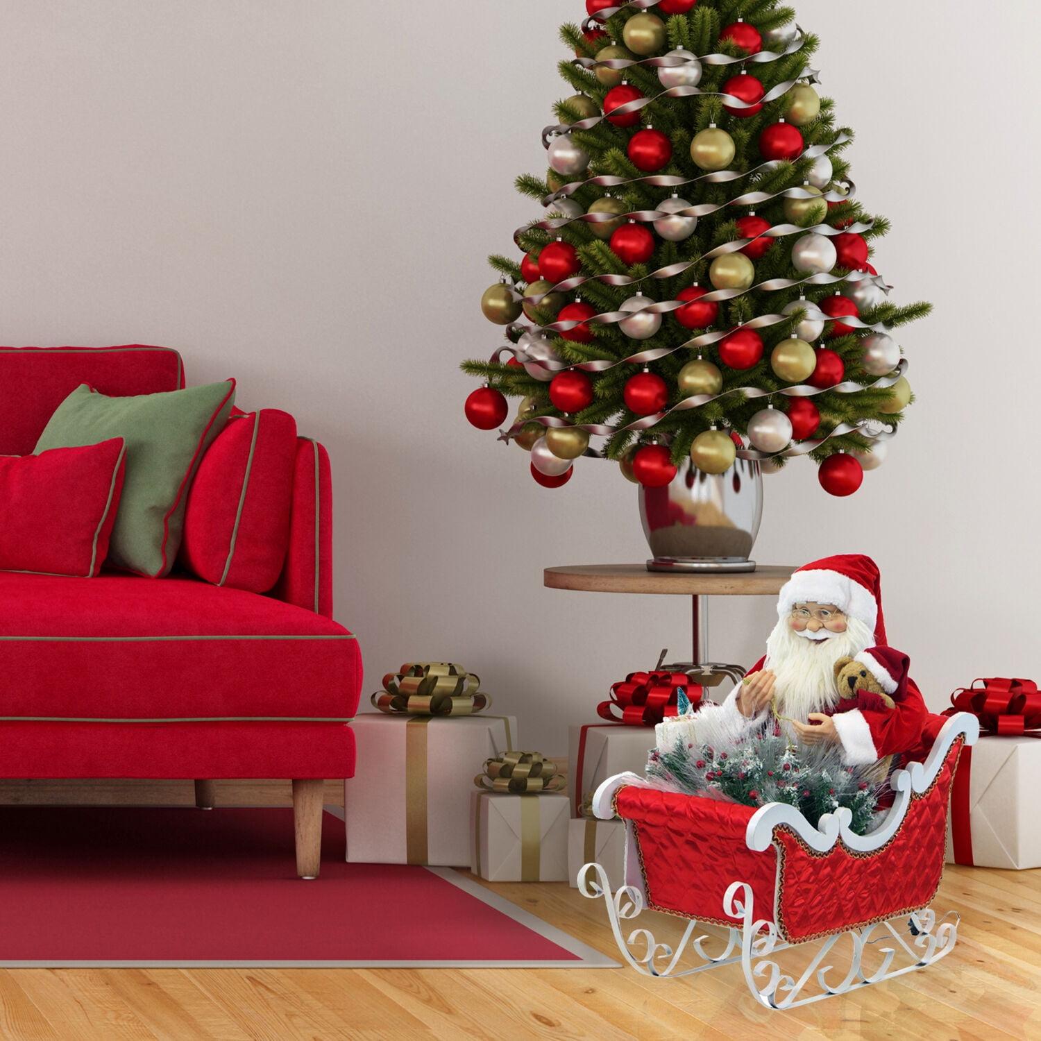 Christmas Time 28-In. Music, Lights, and Motion Santa Claus in his Sleigh | Animated Indoor Christmas Holiday Home Decor | CT-SC036-1RD