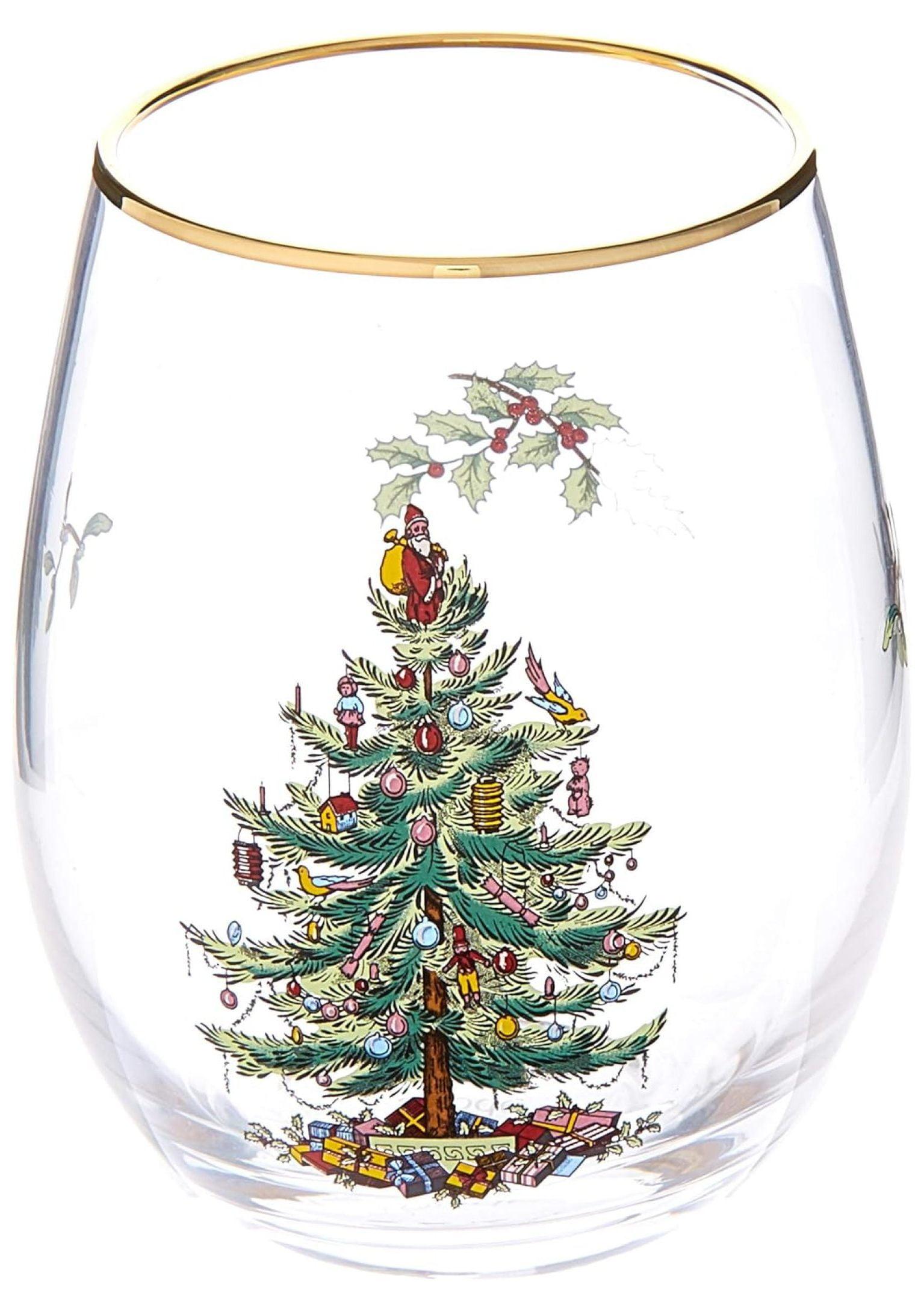 Spode Christmas Tree Gold-Rimmed Wine Glasses, Set of 4