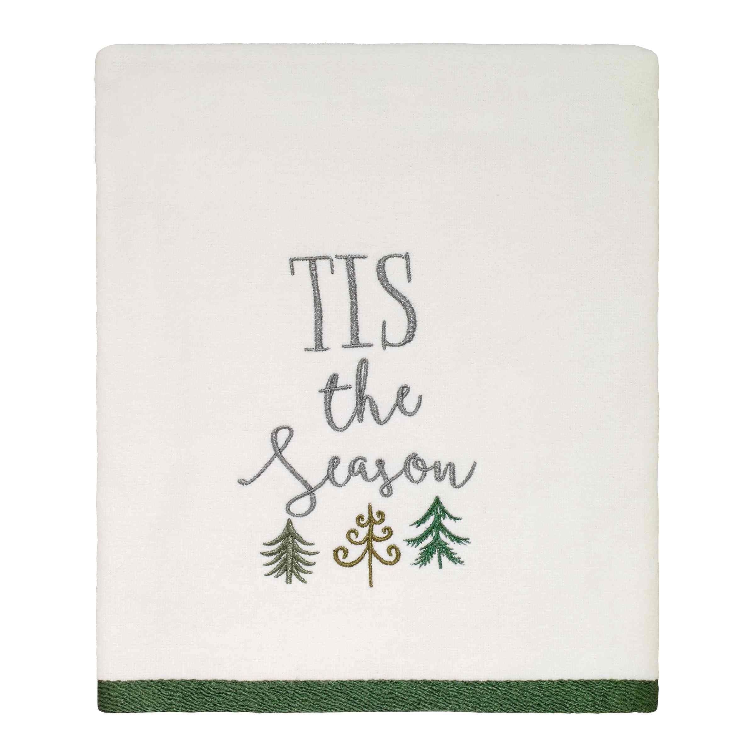 Festive White Cotton Christmas Trees Bath Towel Set