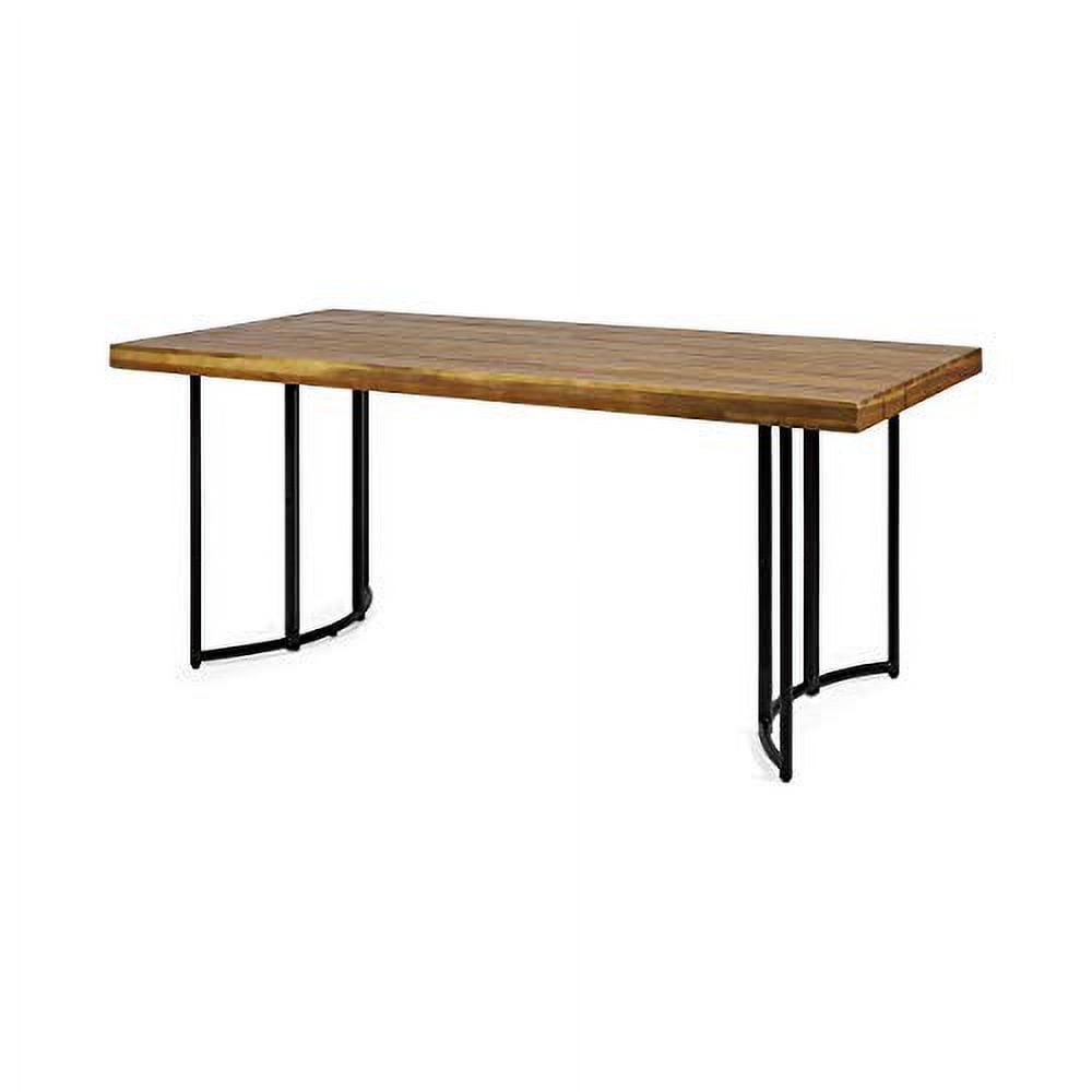 Teak and Black Acacia Wood Outdoor Dining Table with Metal Legs