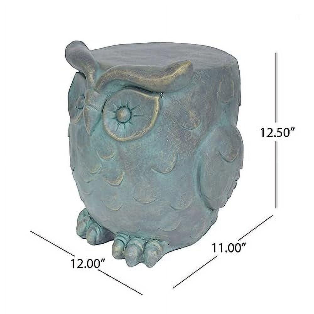 Agnes Owl Garden Stool, Lightweight Concrete, Gold Patina Finish,12.50 inch