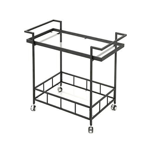 Black Iron Bar Cart with Tempered Glass Shelves