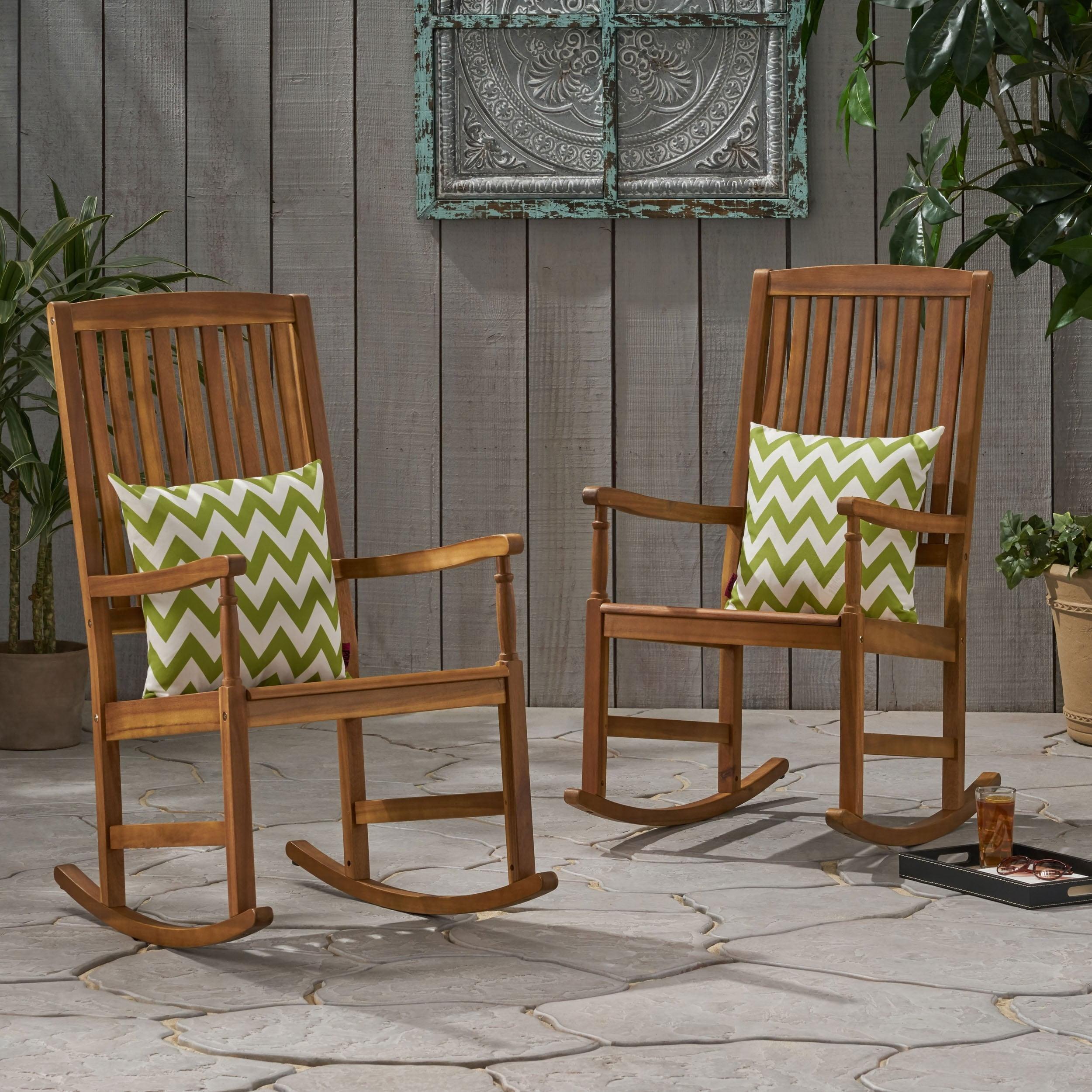 Arcadia Teak Brown Acacia Wood Outdoor Rocking Chair Pair