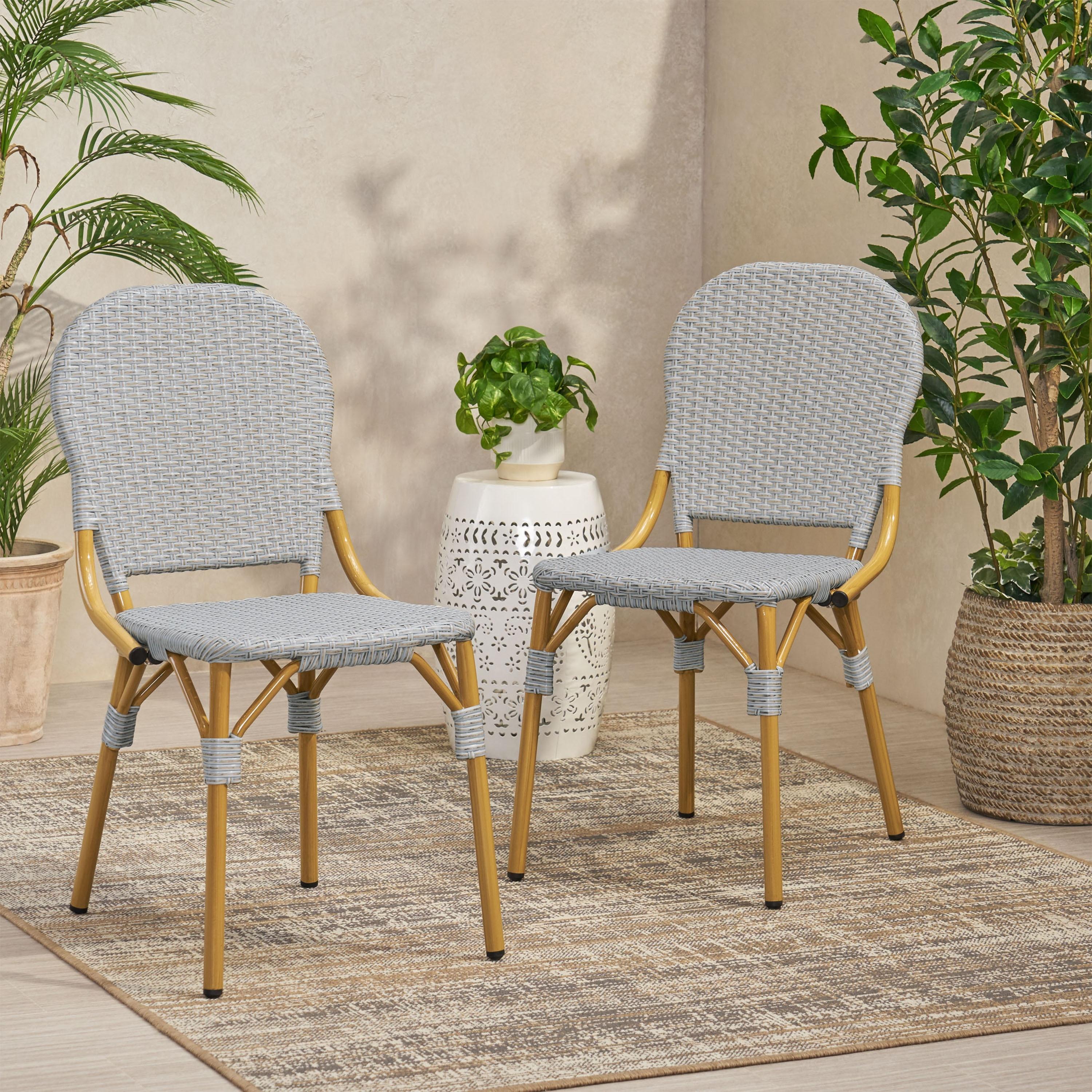 Christopher Knight Home Arthur 2pk Outdoor Aluminum French Cafe Chairs - Gray/Bamboo