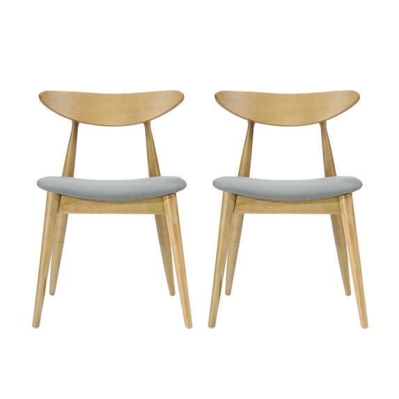 Christopher Knight Home Barron Mid Century Modern Rubberwood Fabric Upholstered Dining Chairs (Set of 2), Beige/Natural Oak