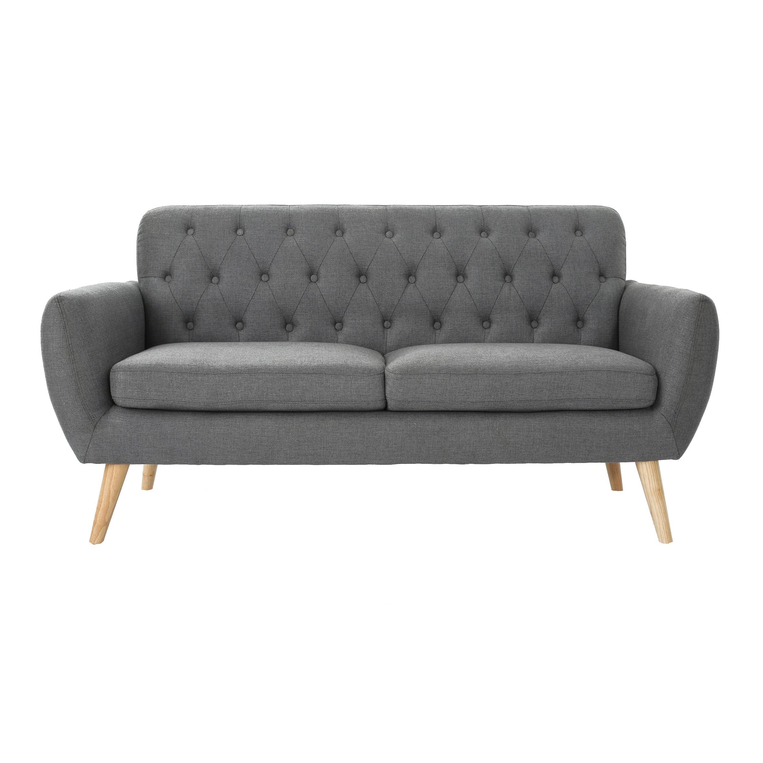 Bernice Petite Mid Century Modern Tufted Sofa Dark Gray - Christopher Knight Home: Comfortable Loveseat, Space-Saving Design