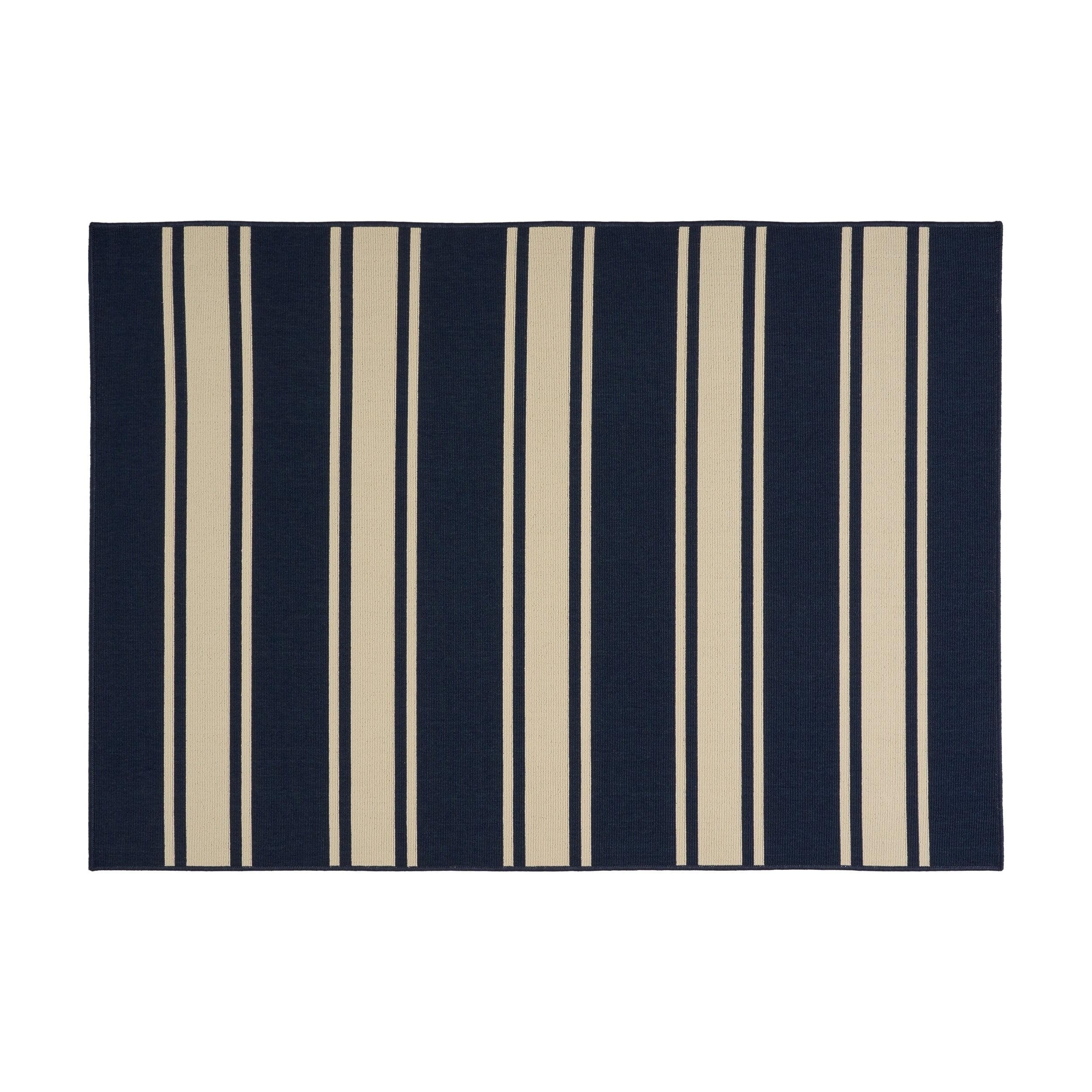 GDFStudio Coriander 5'3" x 7' Outdoor Striped Area Rug, Navy/Ivory