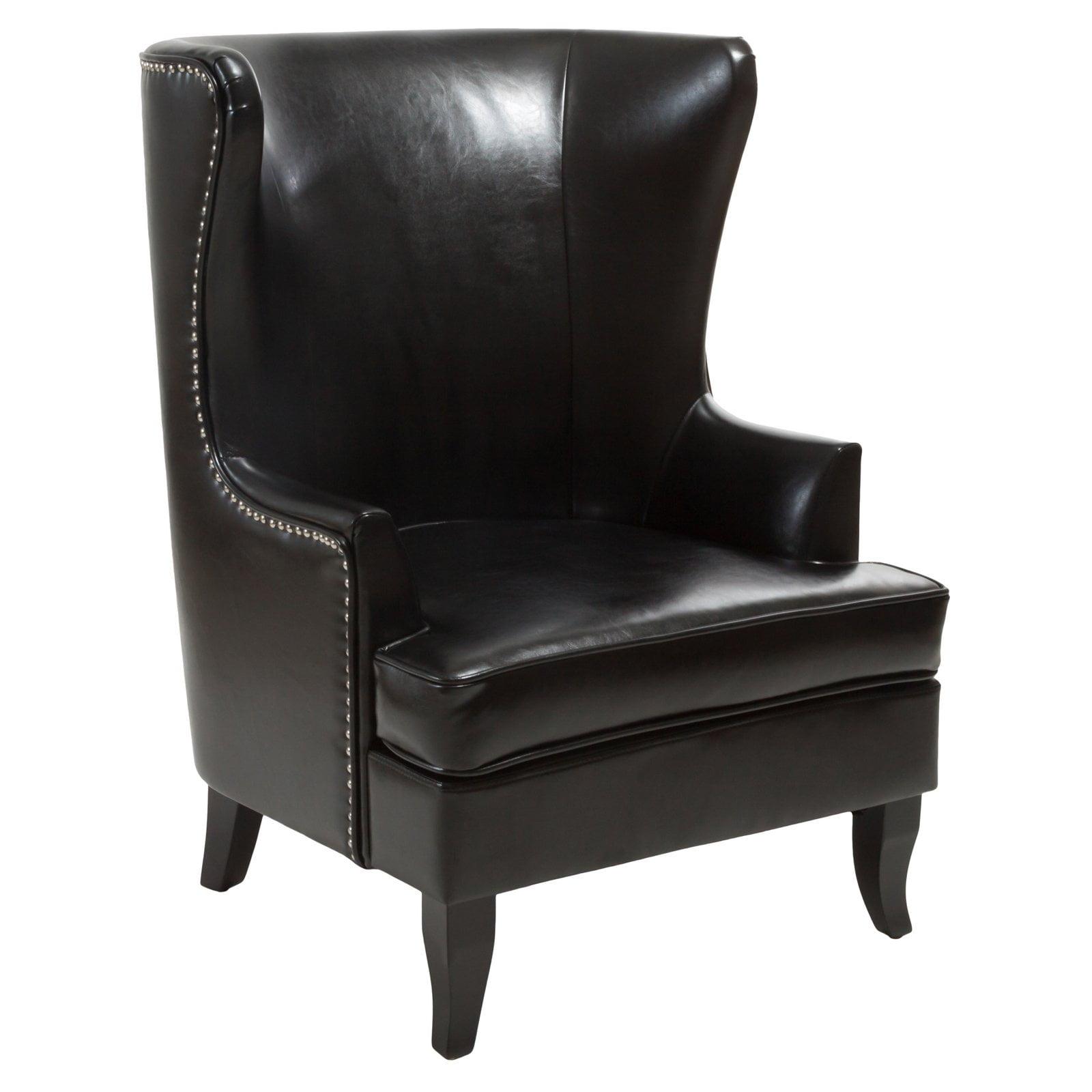 Christopher Knight Home Canterburry High Back Bonded Leather Wing Chair by  Club Chairs Black