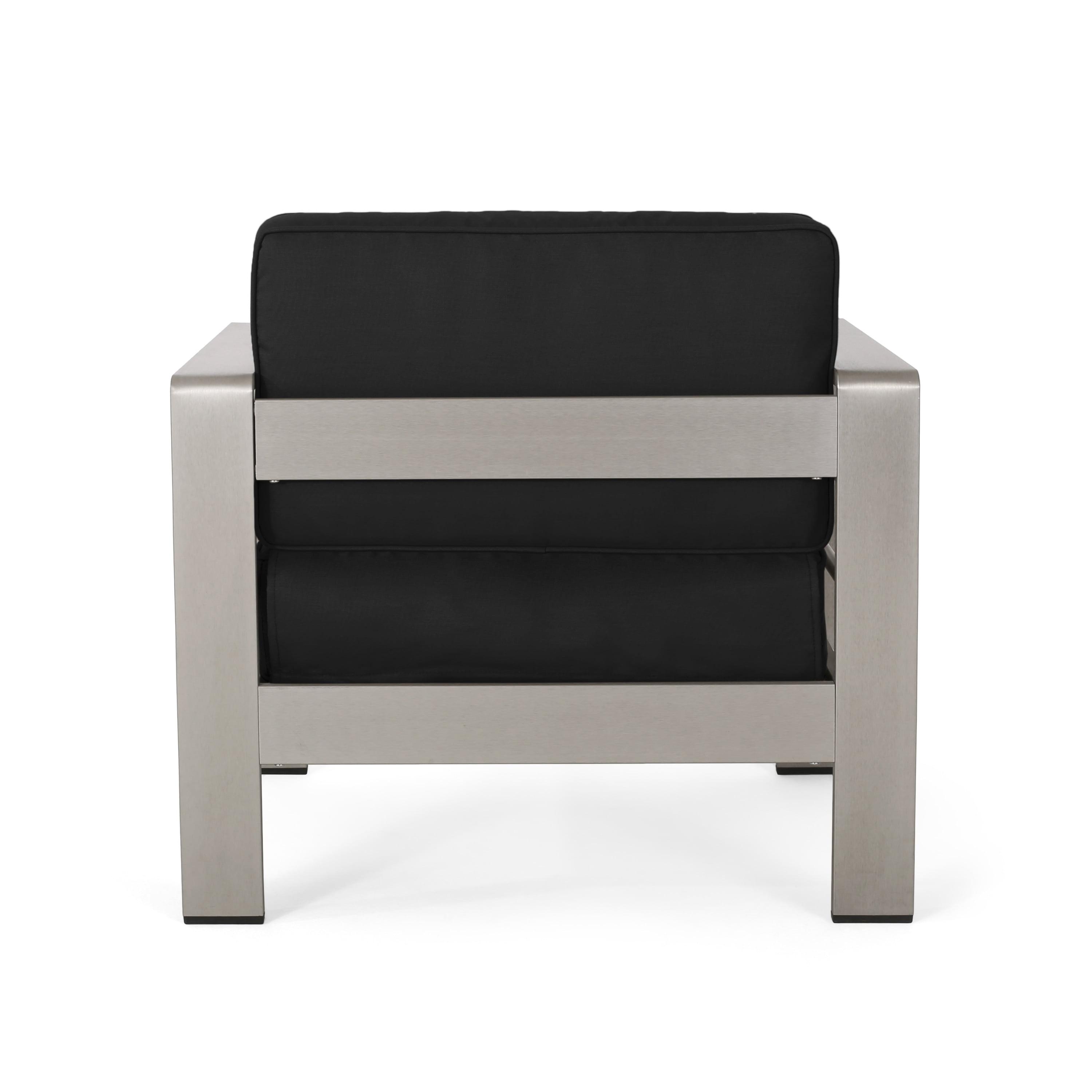 Christopher Knight Home Cape Coral Outdoor Aluminum Club Chairs with Sunbrella Cushions, Silver/Black