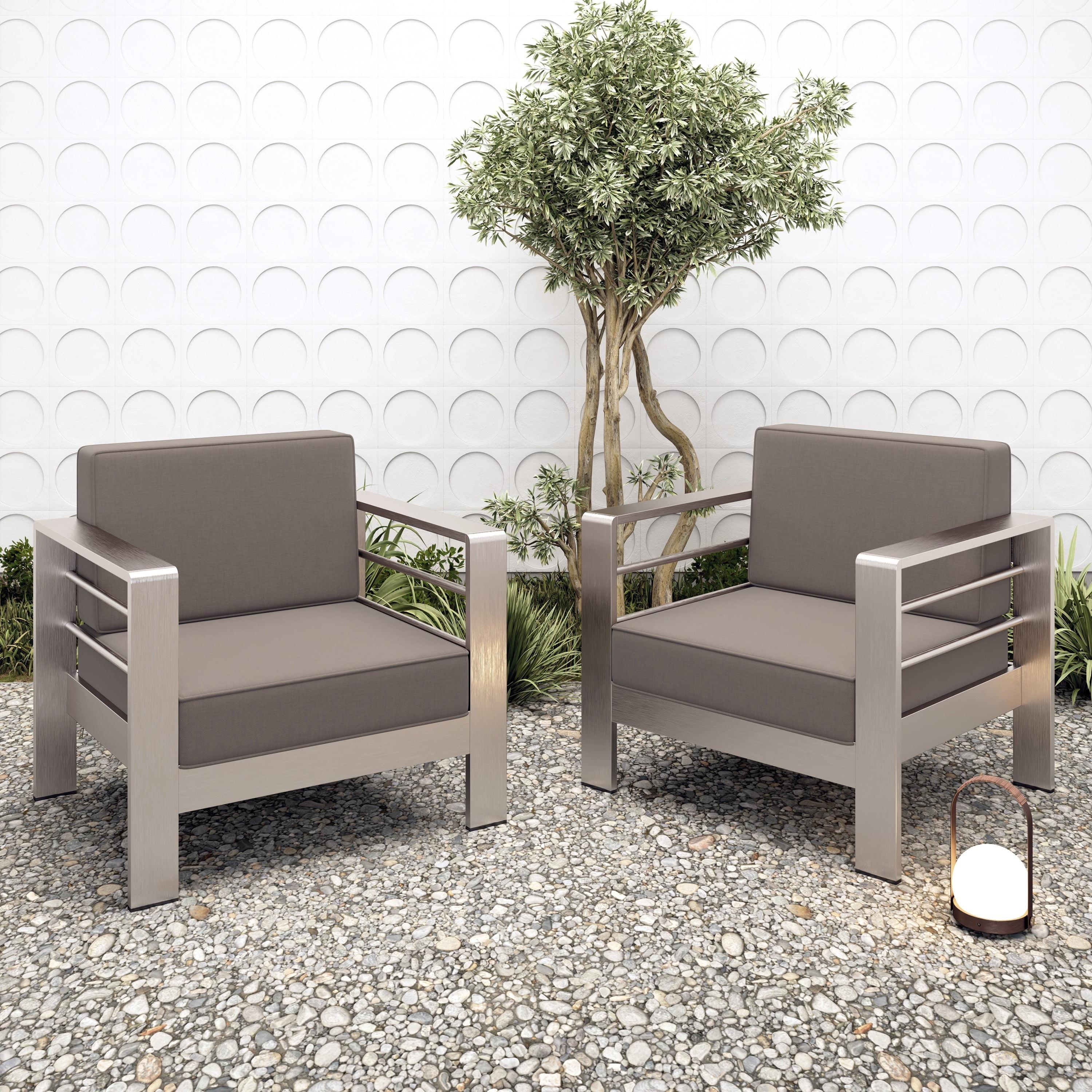 Cape Coral 2pk Aluminum Patio Club Chair - Gray - Christopher Knight Home: Weather-Resistant, Modern Design