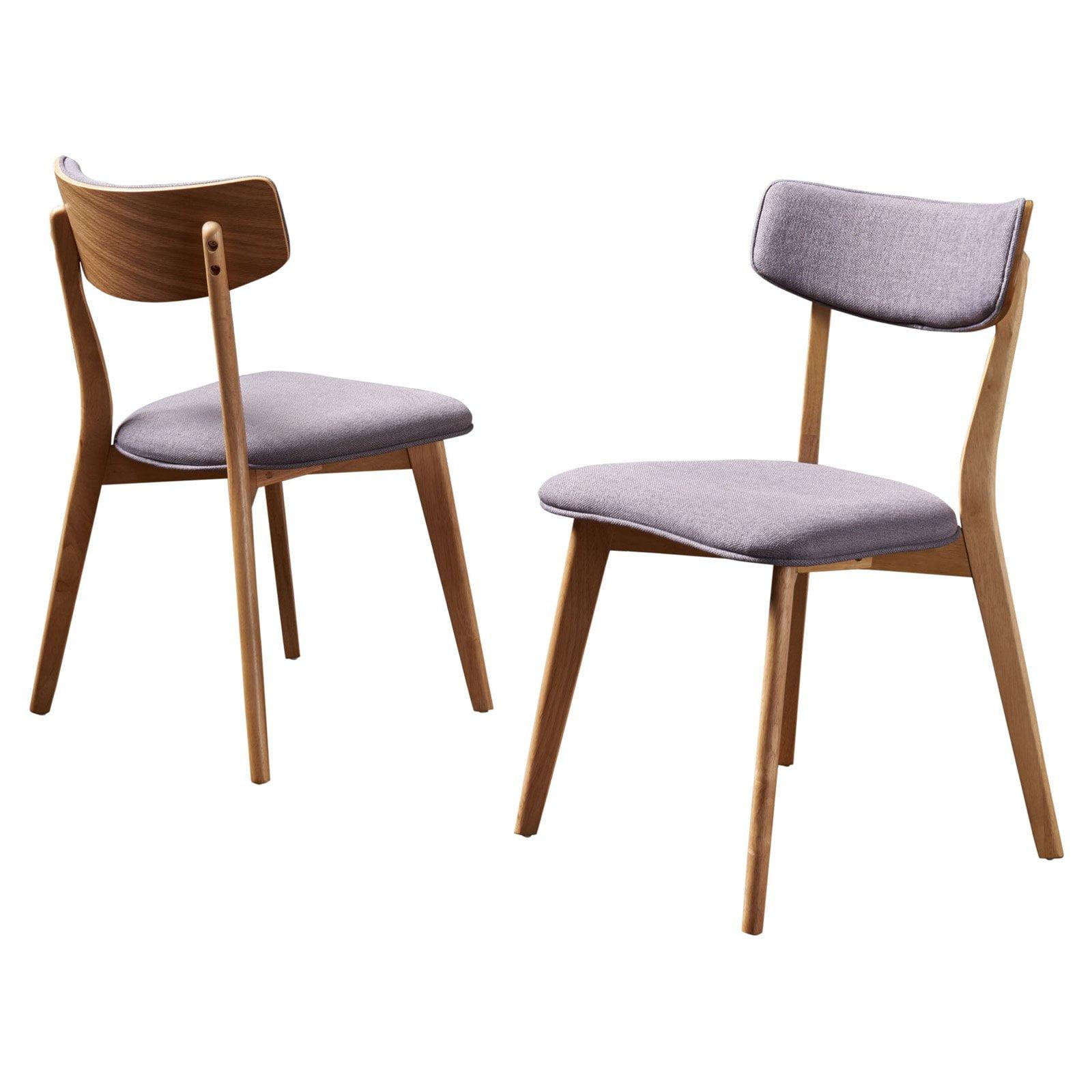 Chazz Mid-Century Natural Walnut and Gray Upholstered Side Chairs, Set of 2