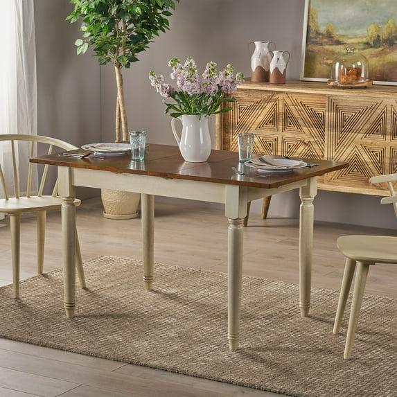 GDF Studio Broughton Rustic Wood Dining Table with Extendable Leaf, Dark Oak and Antique White