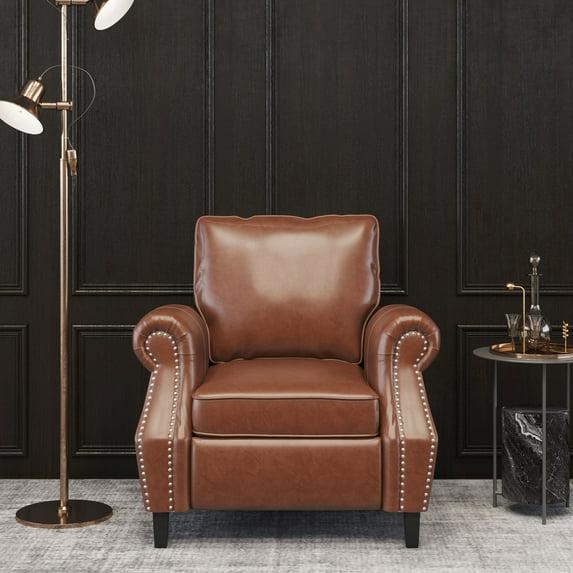 Christopher Knight Home Dowd Faux Leather Club Chair with Nailhead Trim Cognac Brown