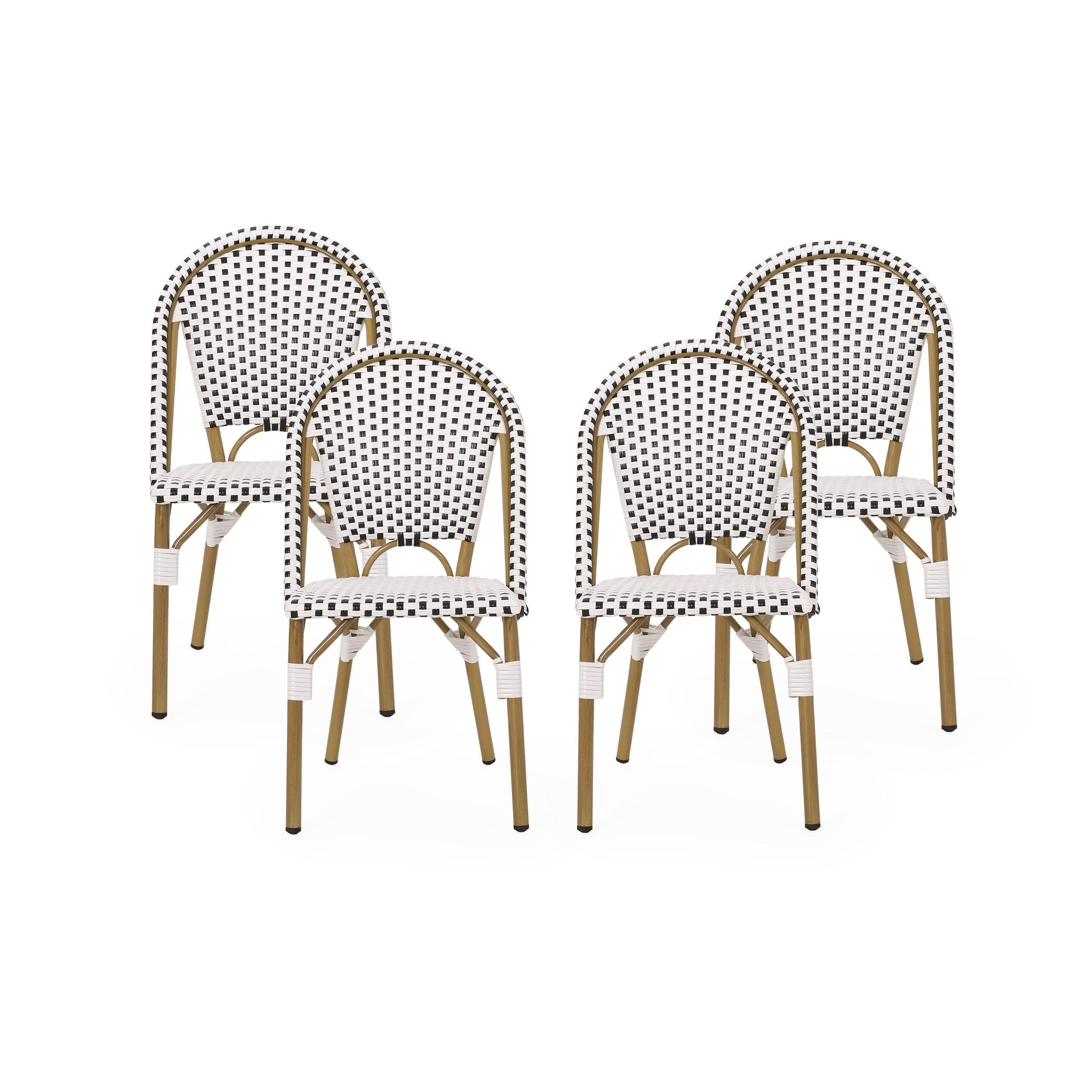 Christopher Knight Home Elize Outdoor French Cafe Chairs (Set of 4) by  Black + White + Bamboo Print Finish