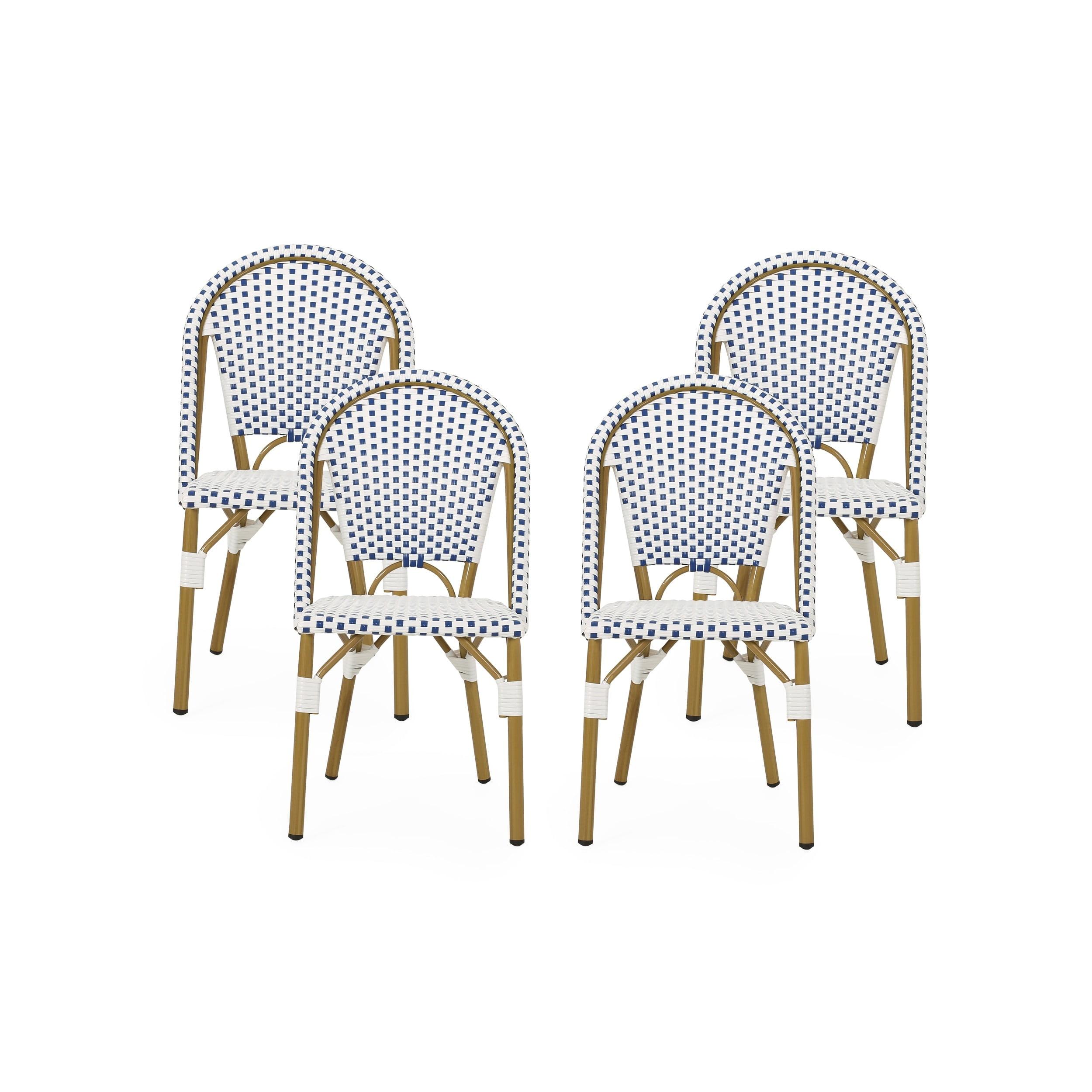 Christopher Knight Home Elize 4pk Outdoor French Cafe Chairs - Blue/White/Bamboo