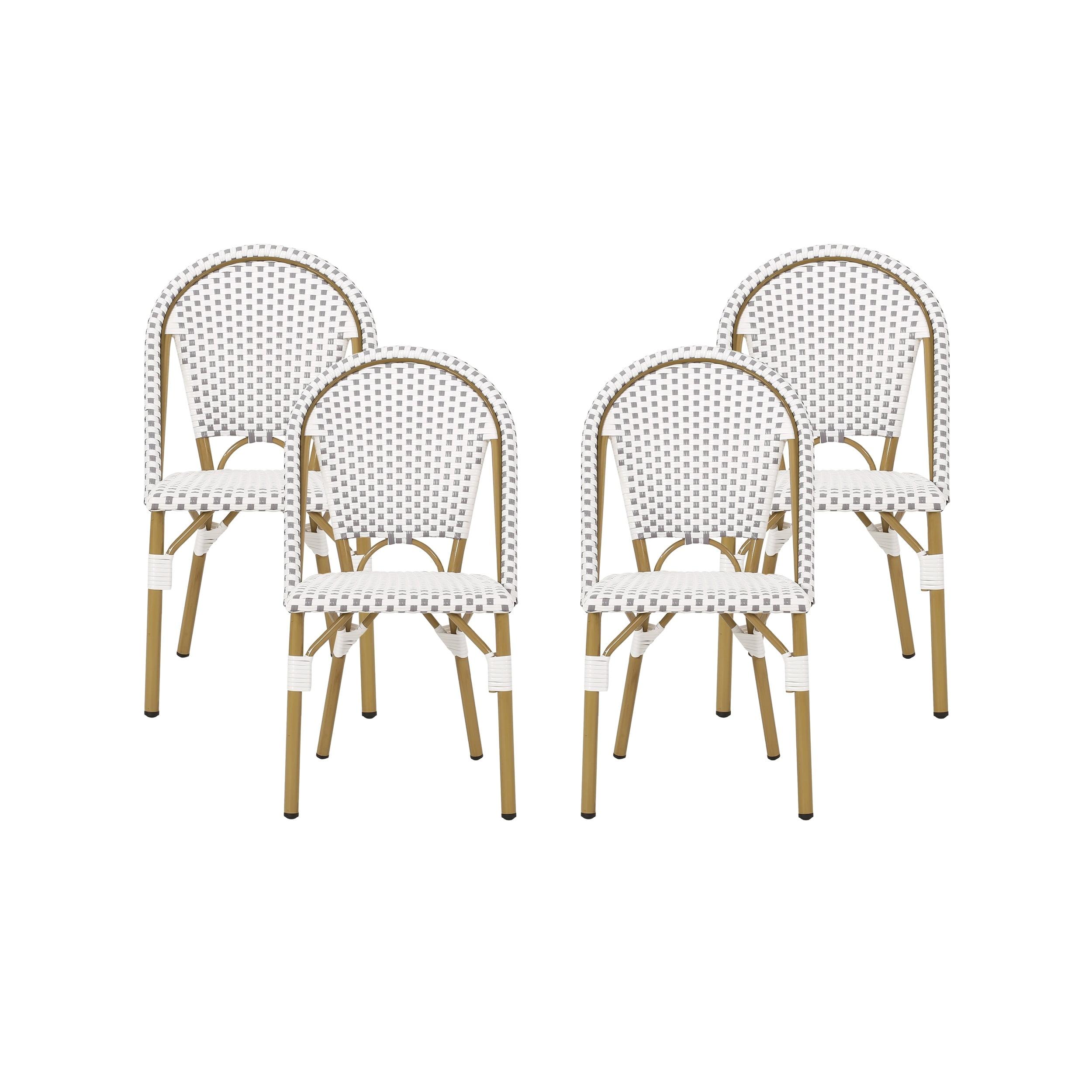Christopher Knight Home Elize 4pk Outdoor French Cafe Chairs - Gray/White/Bamboo