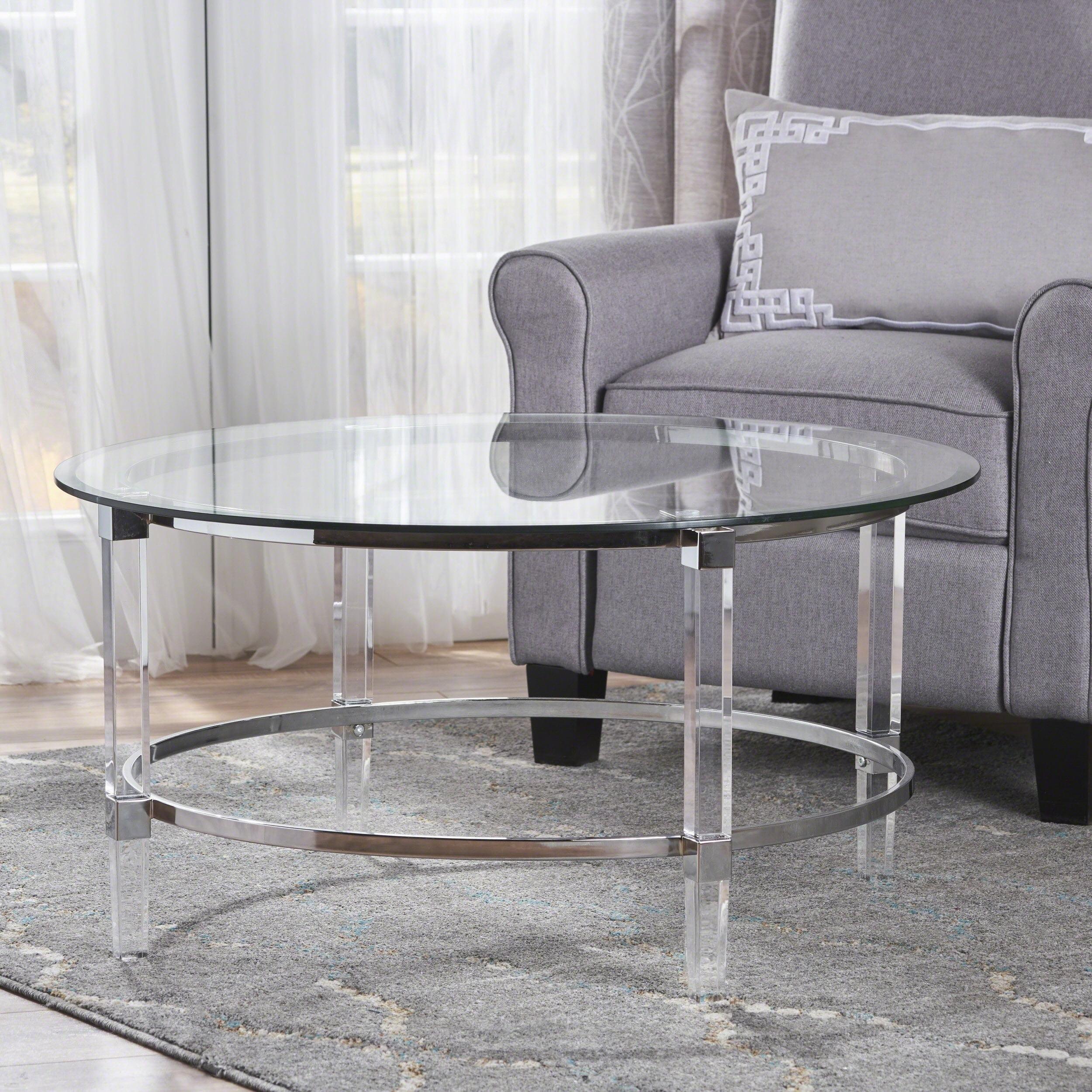 Elowen Round Clear Glass and Metal Coffee Table