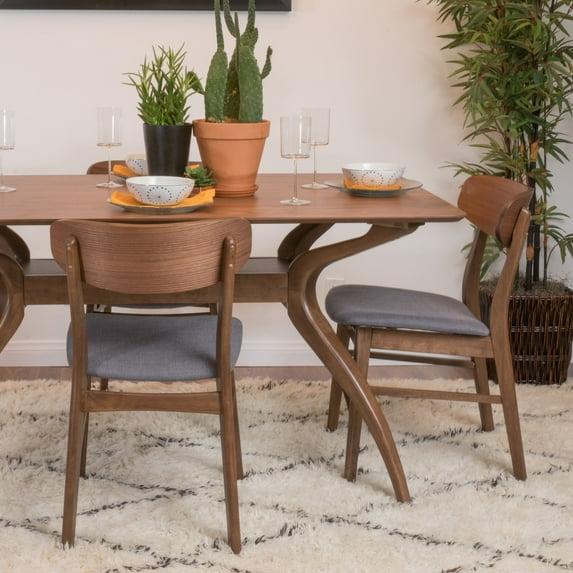 Christopher Knight Home Set of 2 Lucious Dining Chair Dark Gray/Walnut: Scandinavian Style, Rubberwood Frame, Polyester Upholstery