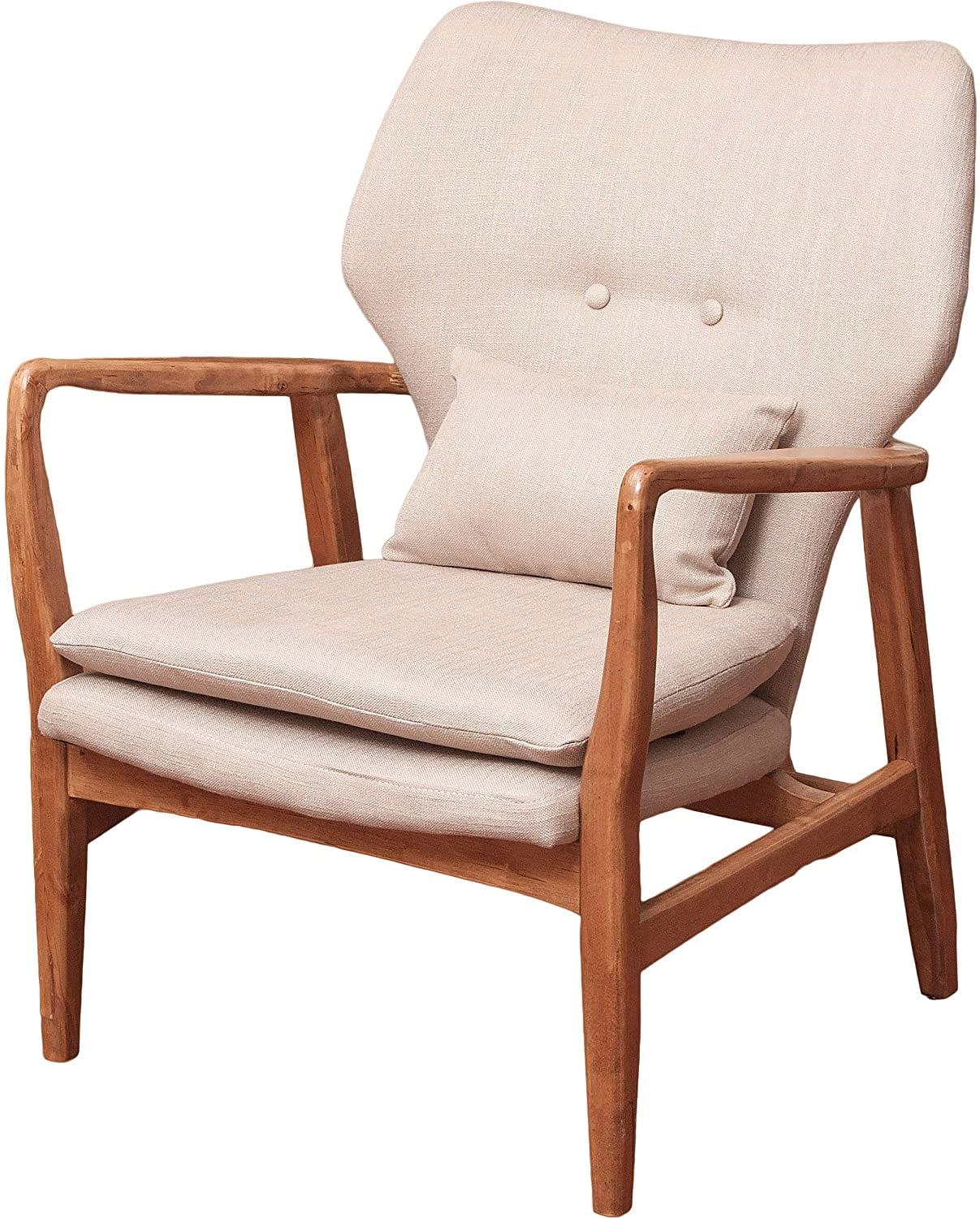 Beige Birch Wood Mid-Century Modern Club Chair