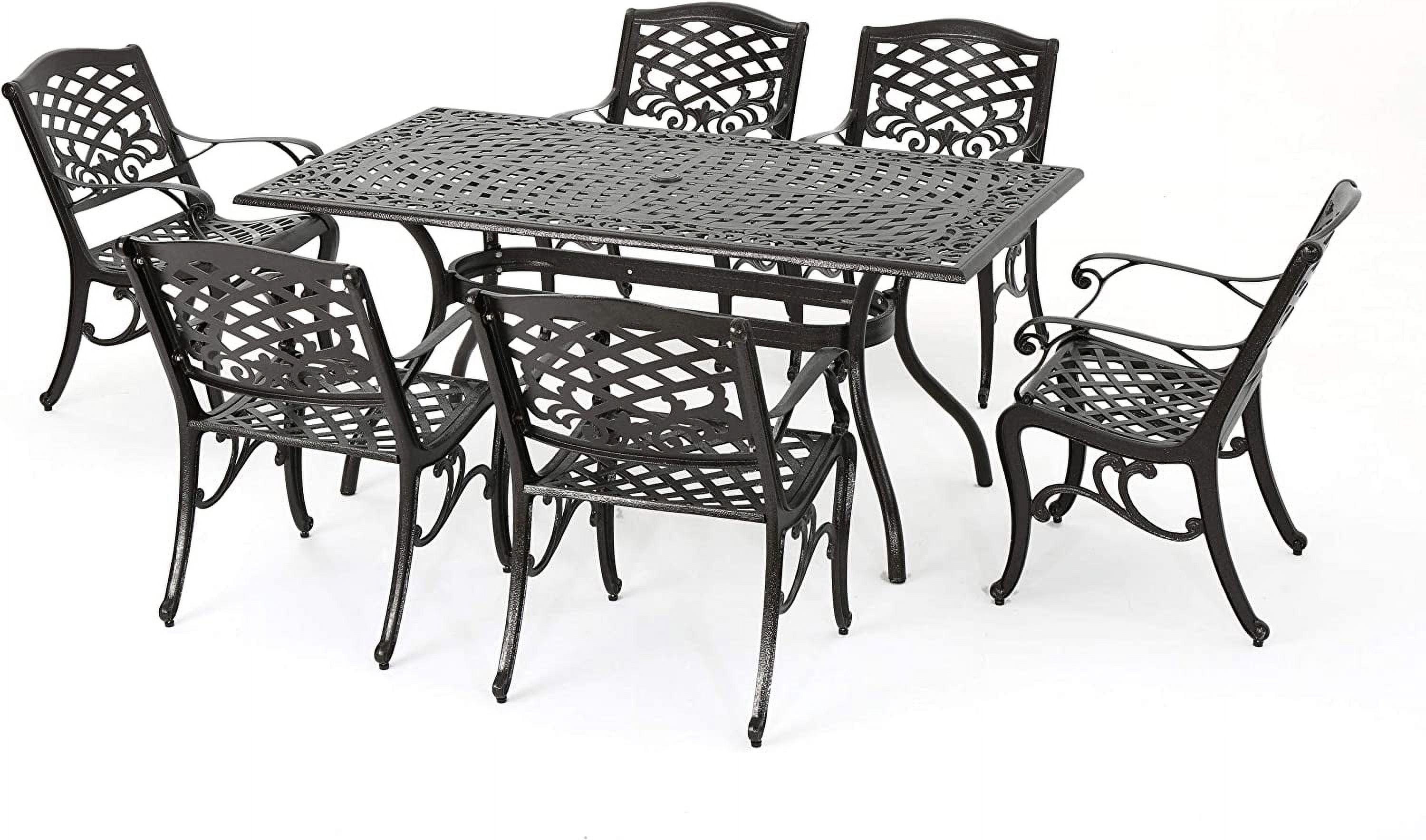 Odena 7-Piece Hammered Bronze Cast Aluminum Outdoor Dining Set