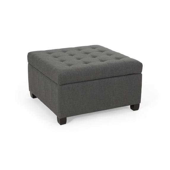Isabella Contemporary Tufted Fabric Storage Ottoman Dark Gray/Dark Brown - Christopher Knight Home: Upholstered Bench with Wood Legs