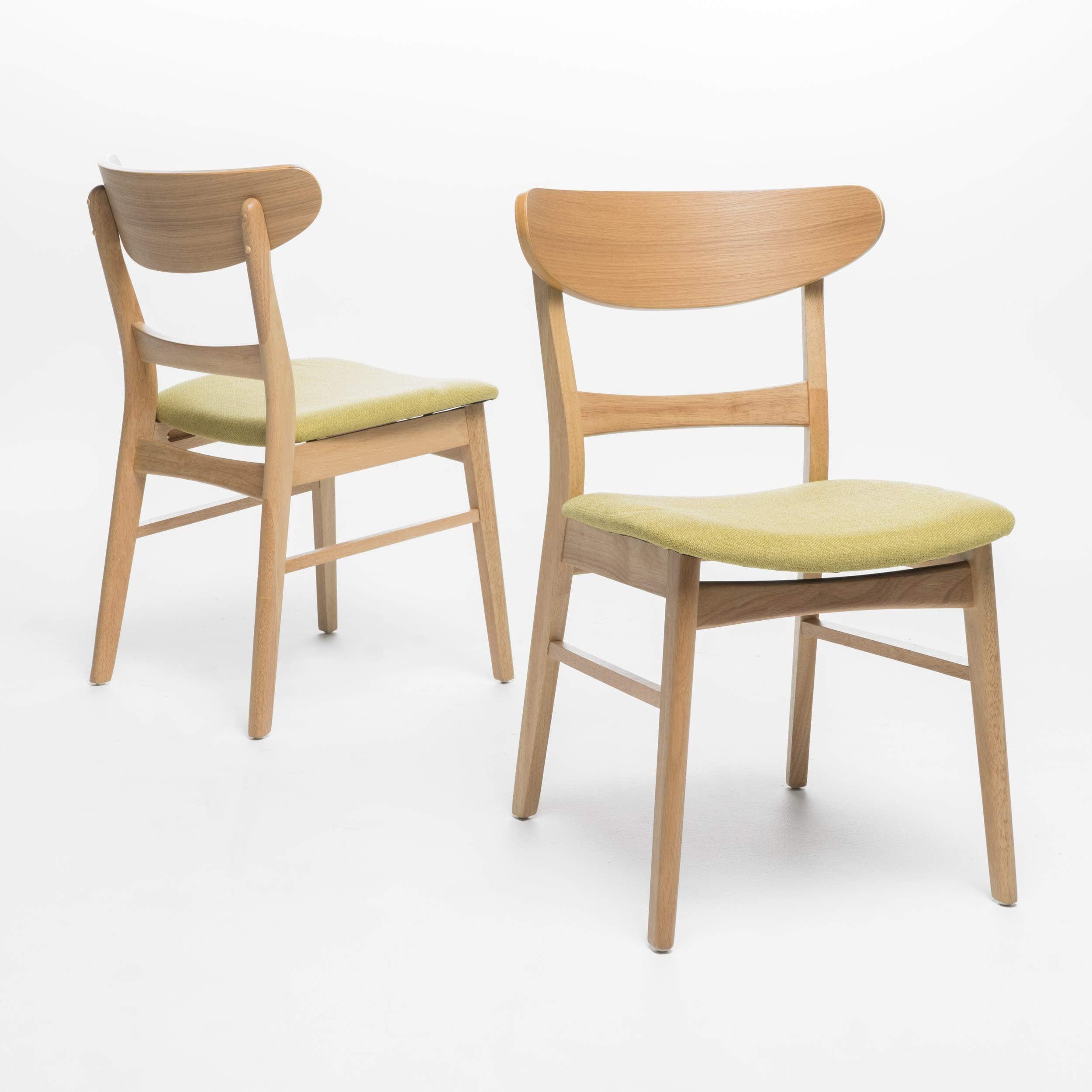 Green Tea Upholstered Oak Dining Chairs, Set of 2