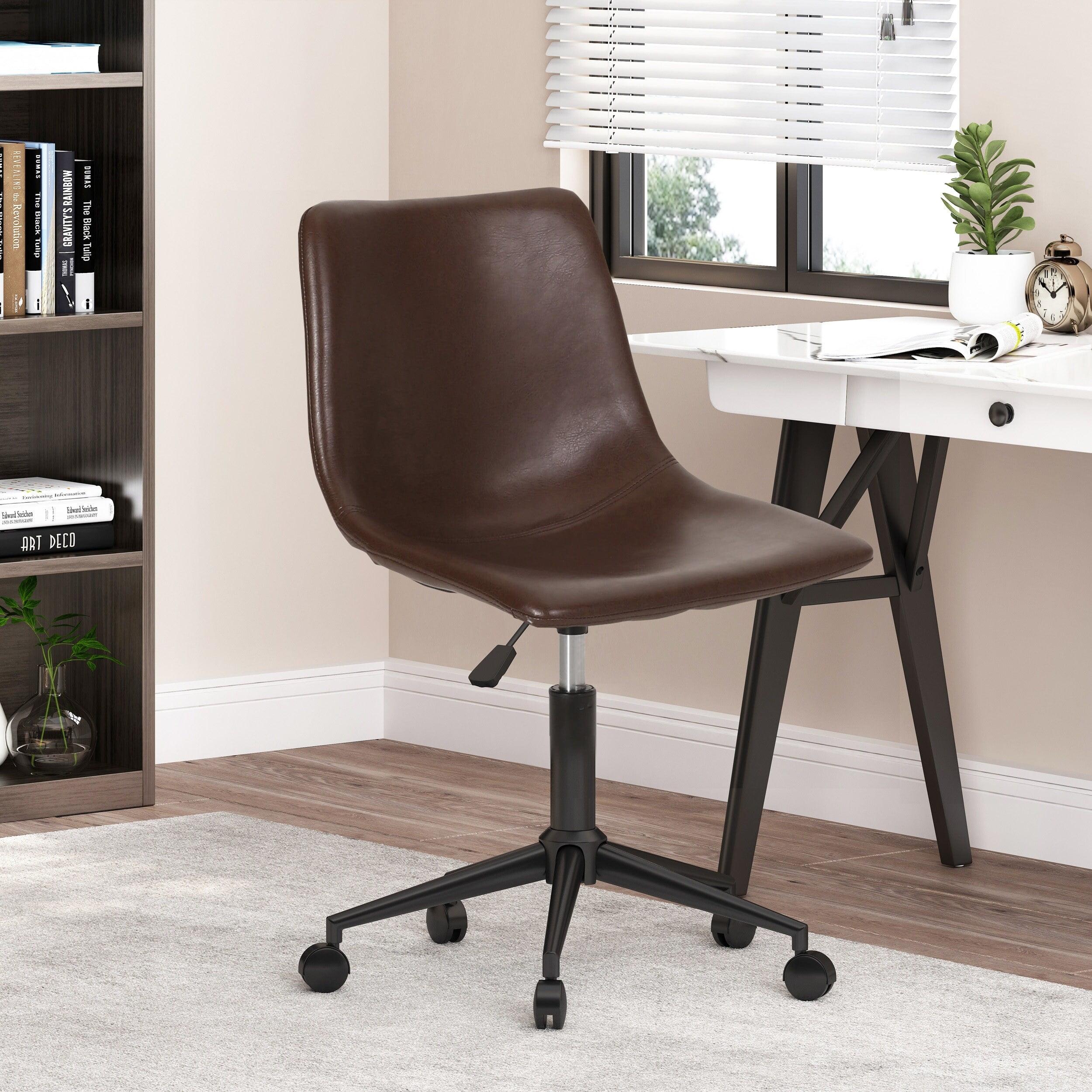 Jarvi Matte Black Metal Frame with Dark Brown Leather Office Chair