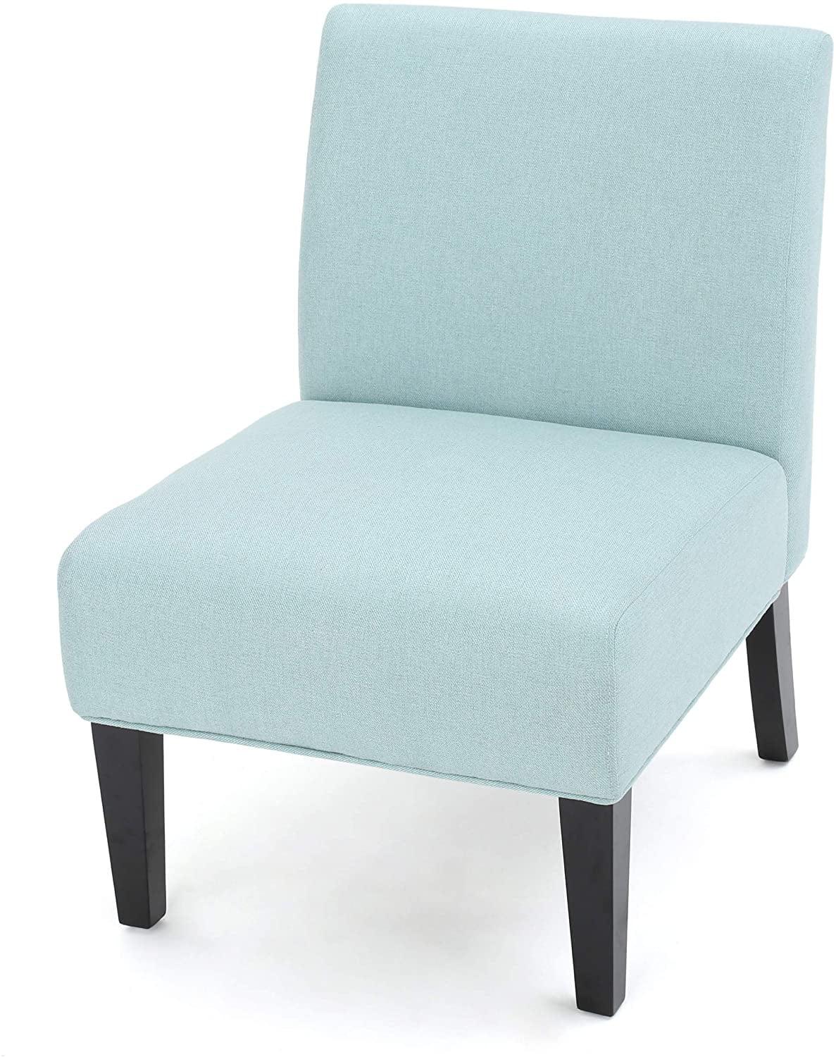 Kassi Accent Chair - Light Blue - Christopher Knight Home: Upholstered Slipper Chair for Living Room, Polyester Fabric, Hardwood Frame