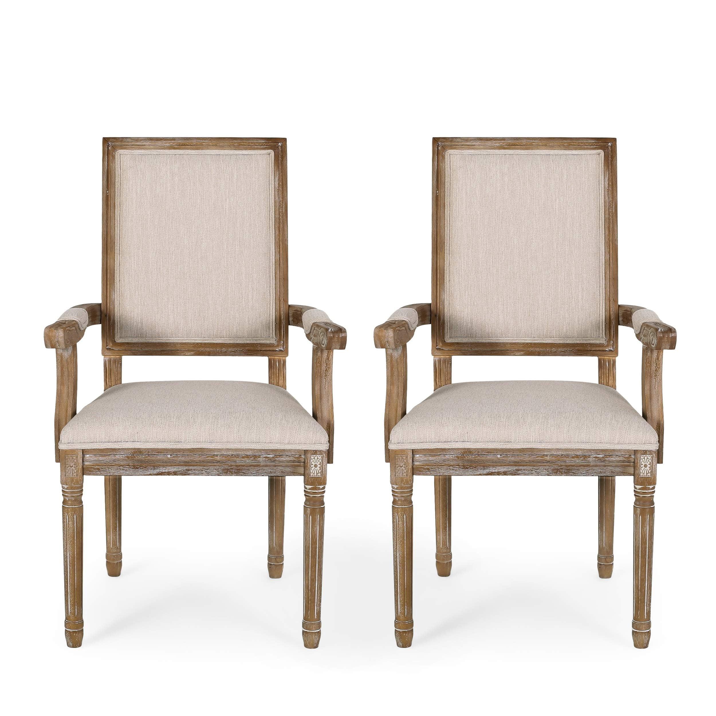 Set of 2 Maria French Country Wood Upholstered Dining Chairs Beige/Natural - Christopher Knight Home