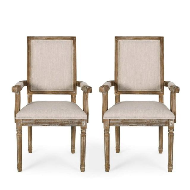 Set of 2 Maria French Country Wood Upholstered Dining Chairs Beige/Natural - Christopher Knight Home