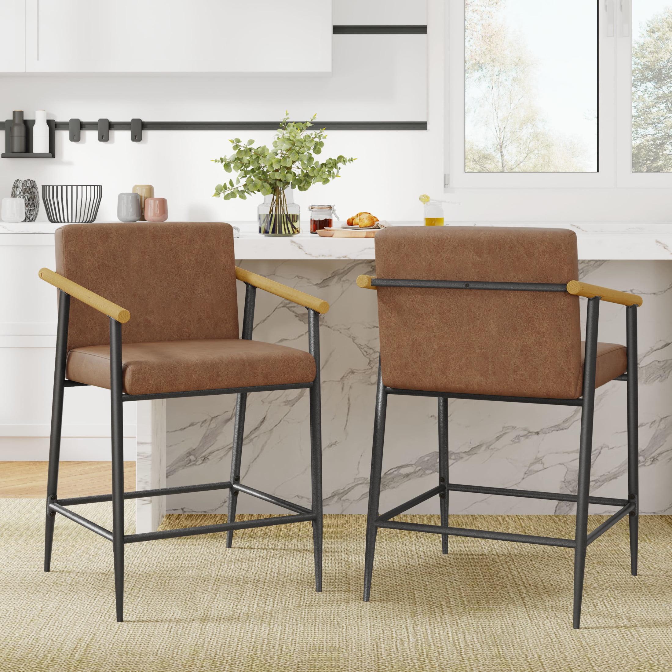 Christopher Knight Home Emil Mid Century Modern Upholstered Counter Stool with Iron Frame (Set of 2), Brown