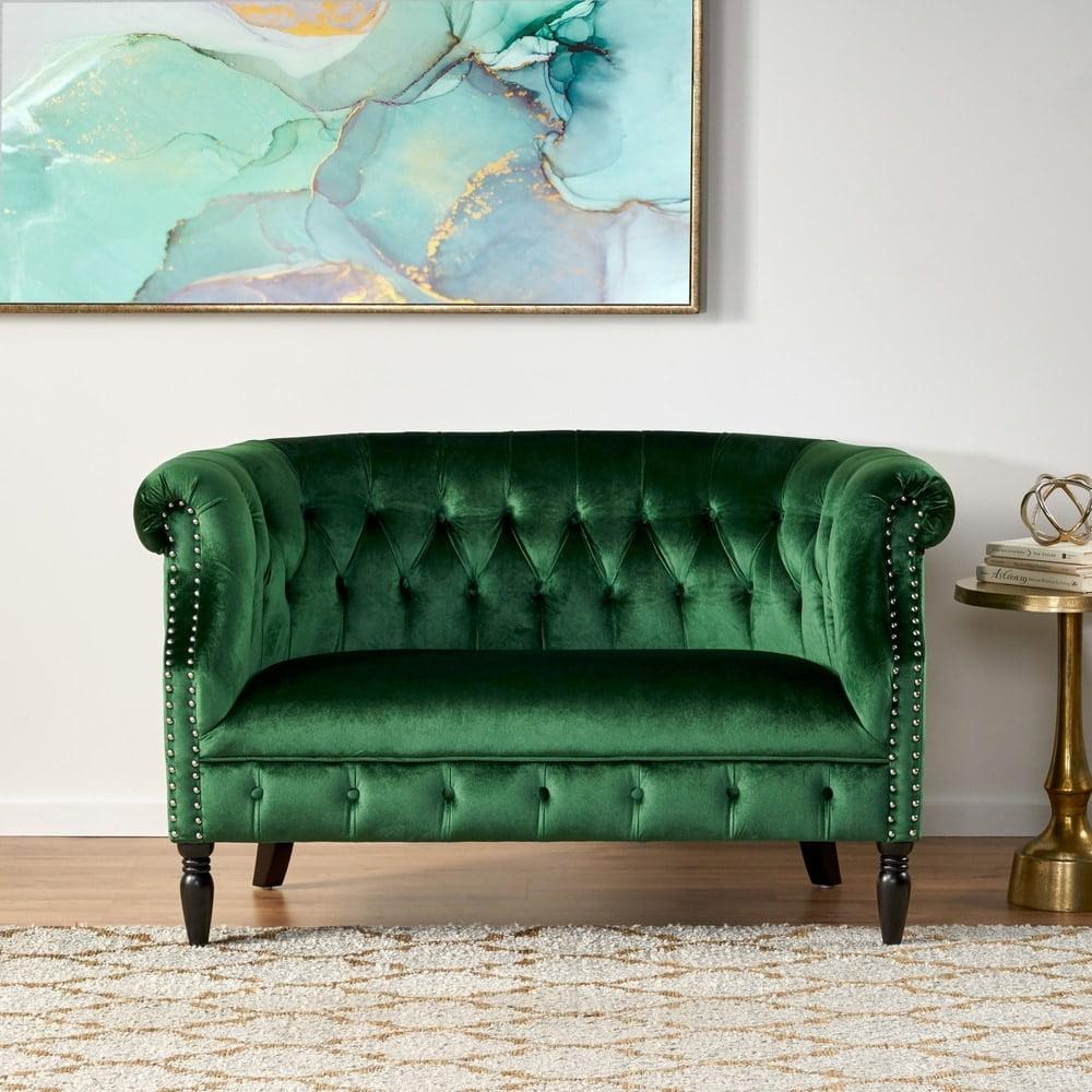 Christopher Knight Home Milani Velvet Tufted Scroll Arm Loveseat by  green