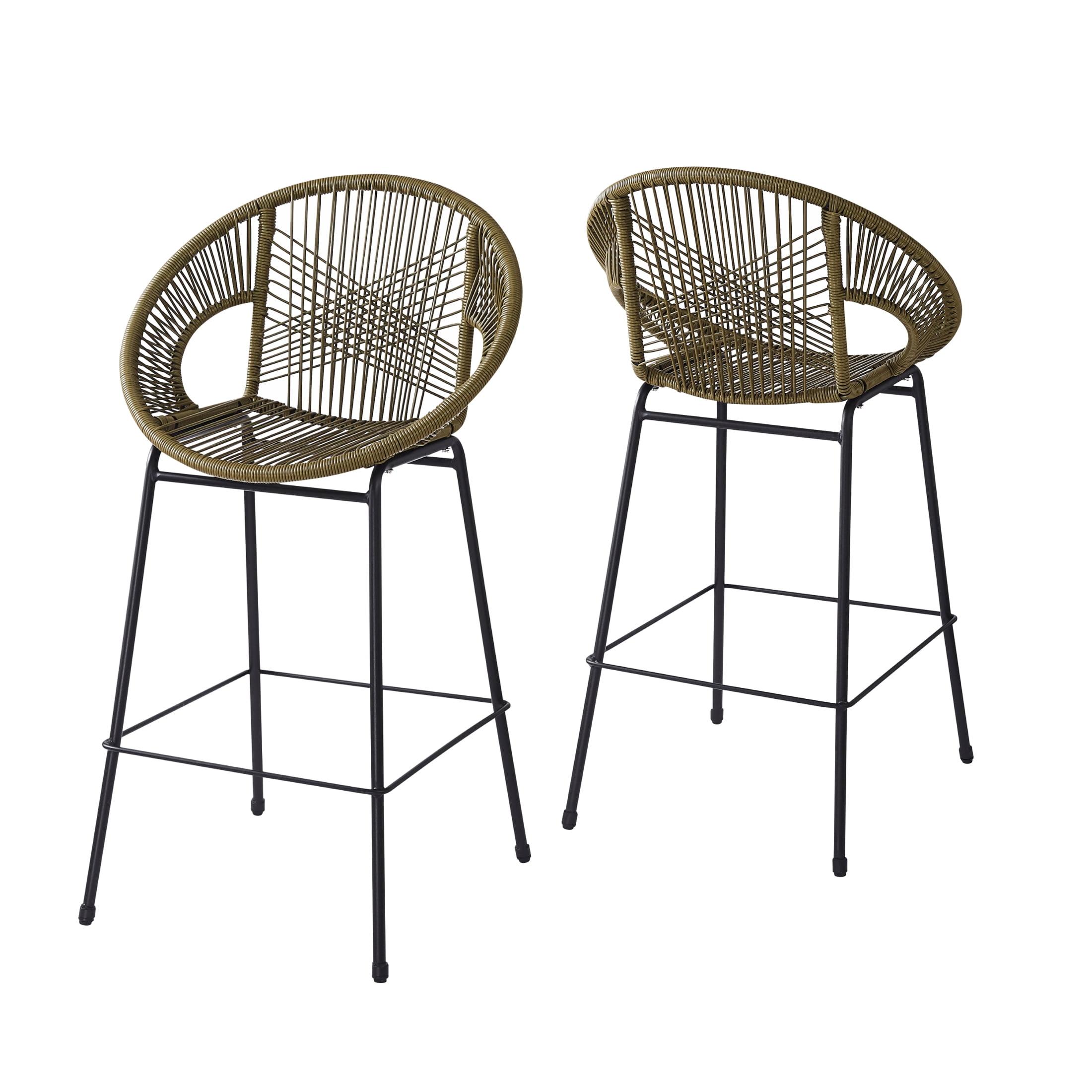 Christopher Knight Home Gwyneth Outdoor Modern Iron and Rattan Bar Stools (Set of 2), Green