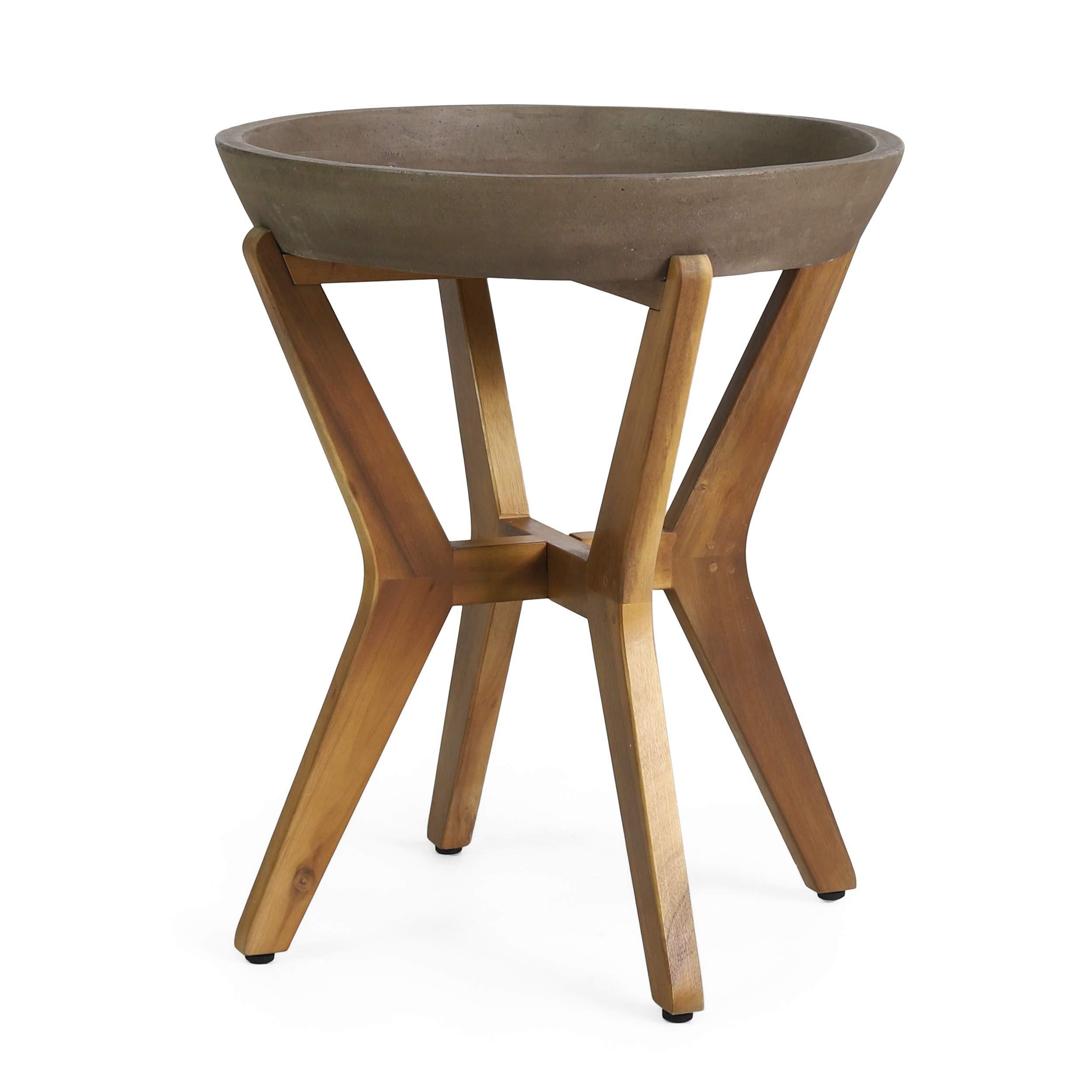Yukon Patio Side Table - Teak/Light Gray - Christopher Knight Home: Acacia Wood Frame, Round Concrete Top
