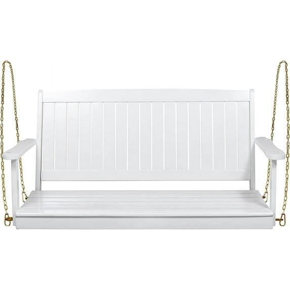 GDFStudio Caspian Outdoor Acacia Wood Porch Swing Hammock Chair with 8 Foot Chain, White