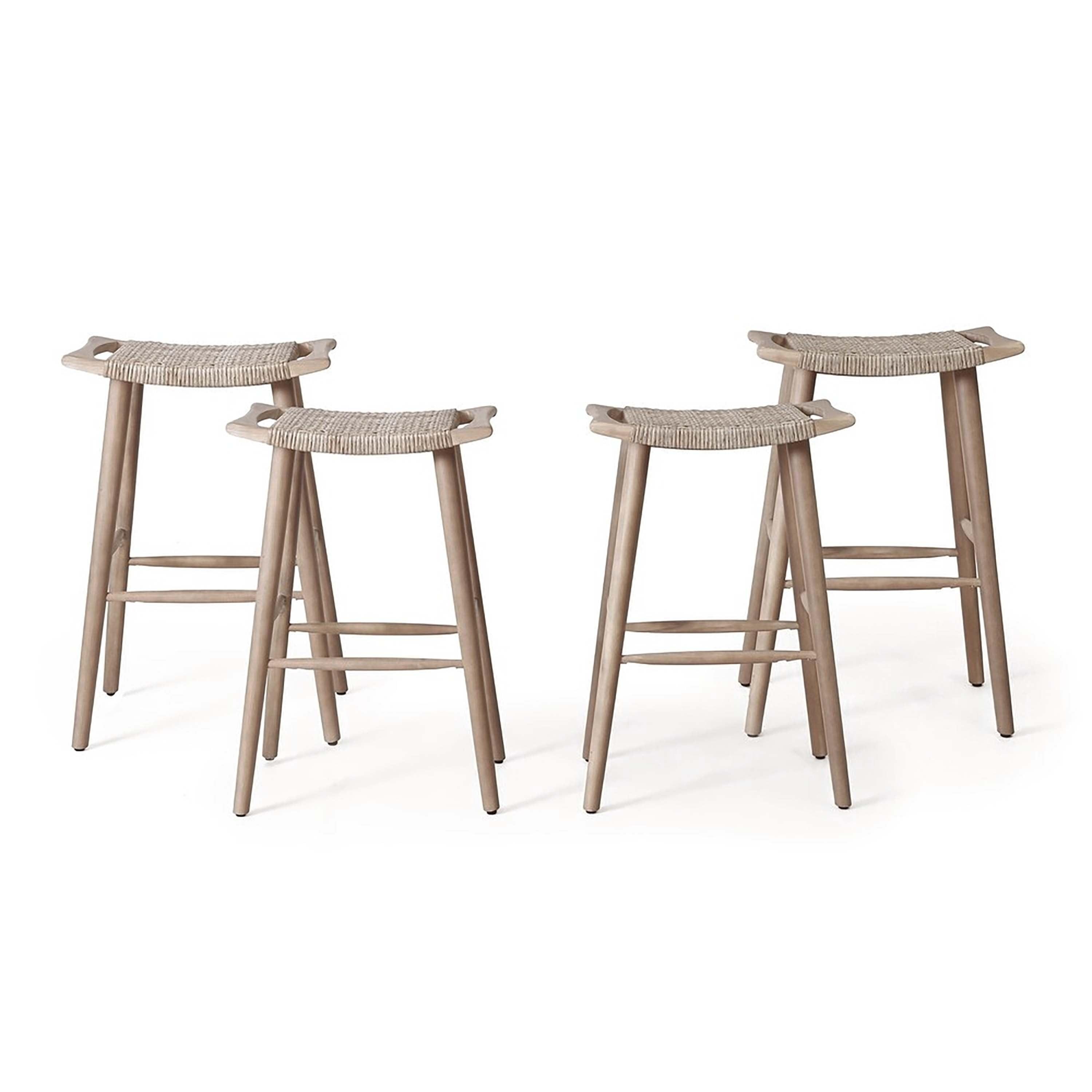 Pulaski 4pk Outdoor Acacia Wood Bar Stools with Wicker - Light Brown - Christopher Knight Home