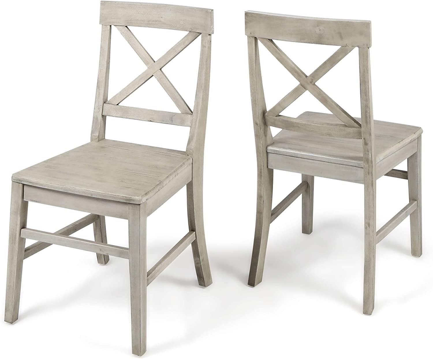 Light Gray Farmhouse Acacia Wood Dining Chairs