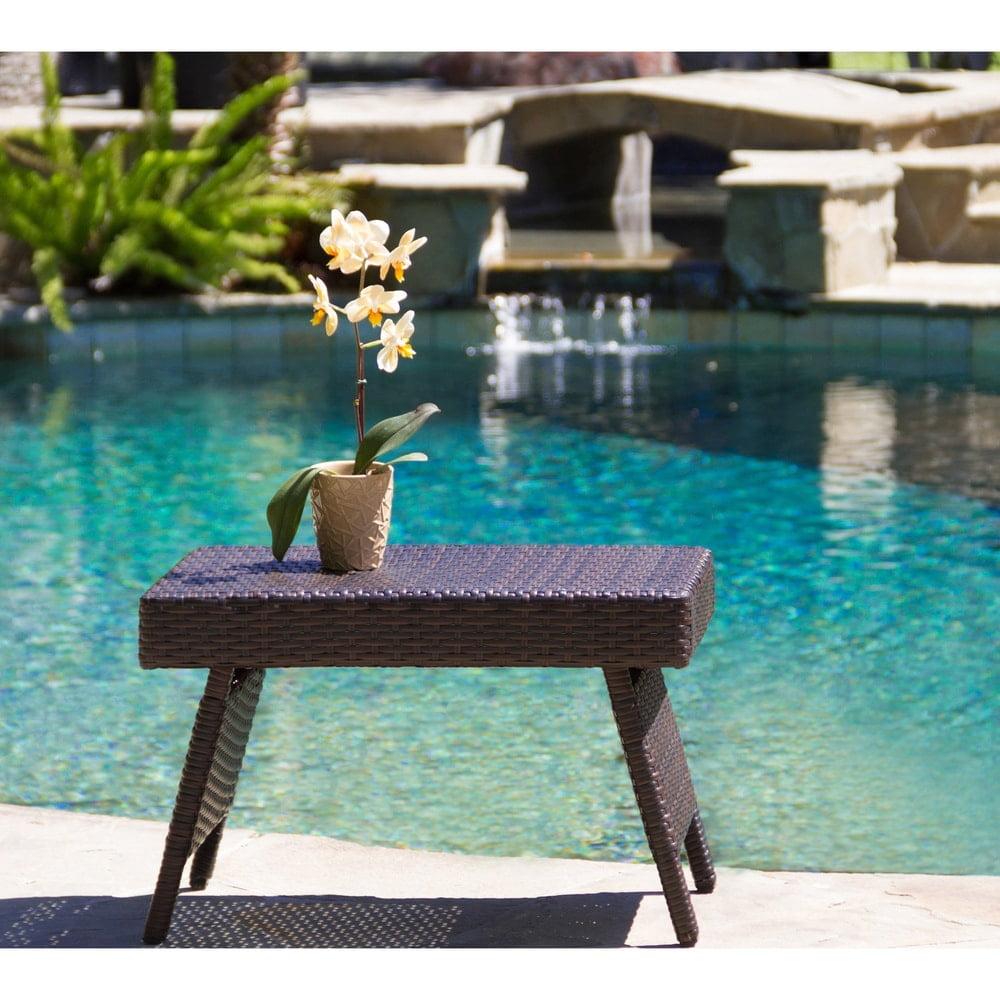Salem Wicker Adjustable Folding Patio Table - Brown - Christopher Knight Home