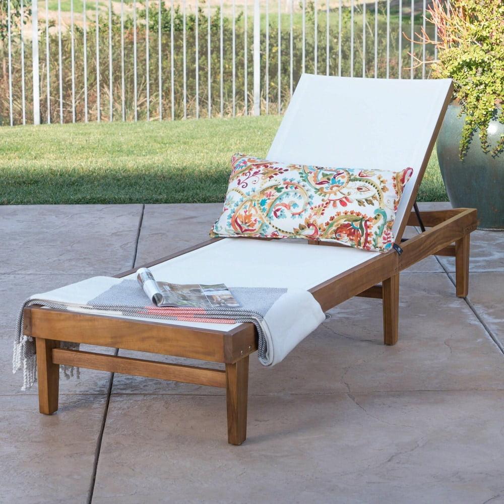 Summerland Acacia Wood Chaise Lounge -Teak/White - Christopher Knight Home: Weather-Resistant Patio Furniture