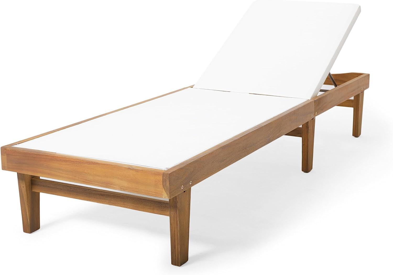 Summerland Acacia Wood Chaise Lounge -Teak/White - Christopher Knight Home: Weather-Resistant Patio Furniture