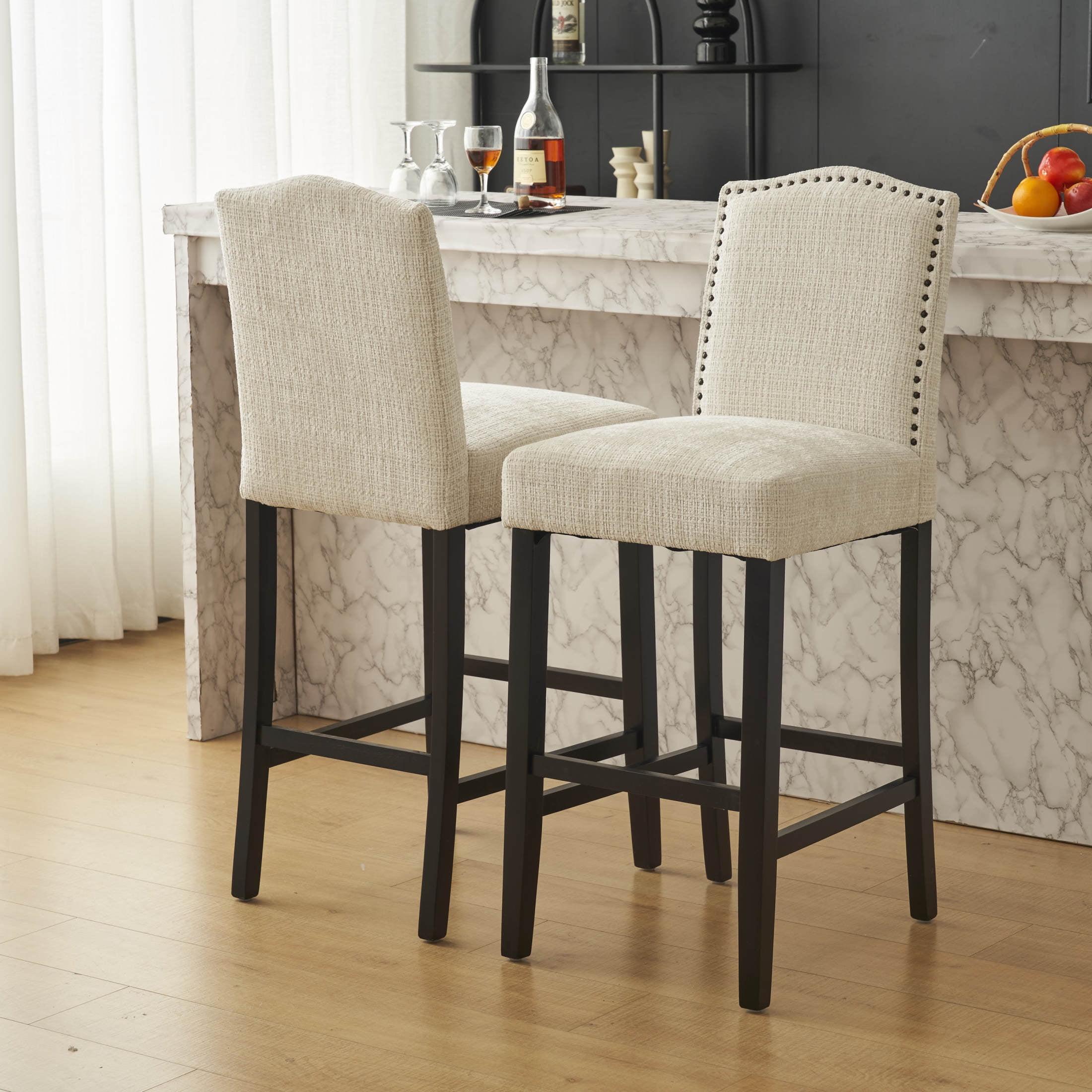 Christopher Knight Home Transitional 30.75" Fabric Upholstered Bar Stools with Solid Wood Frame, Beige, Set of 2